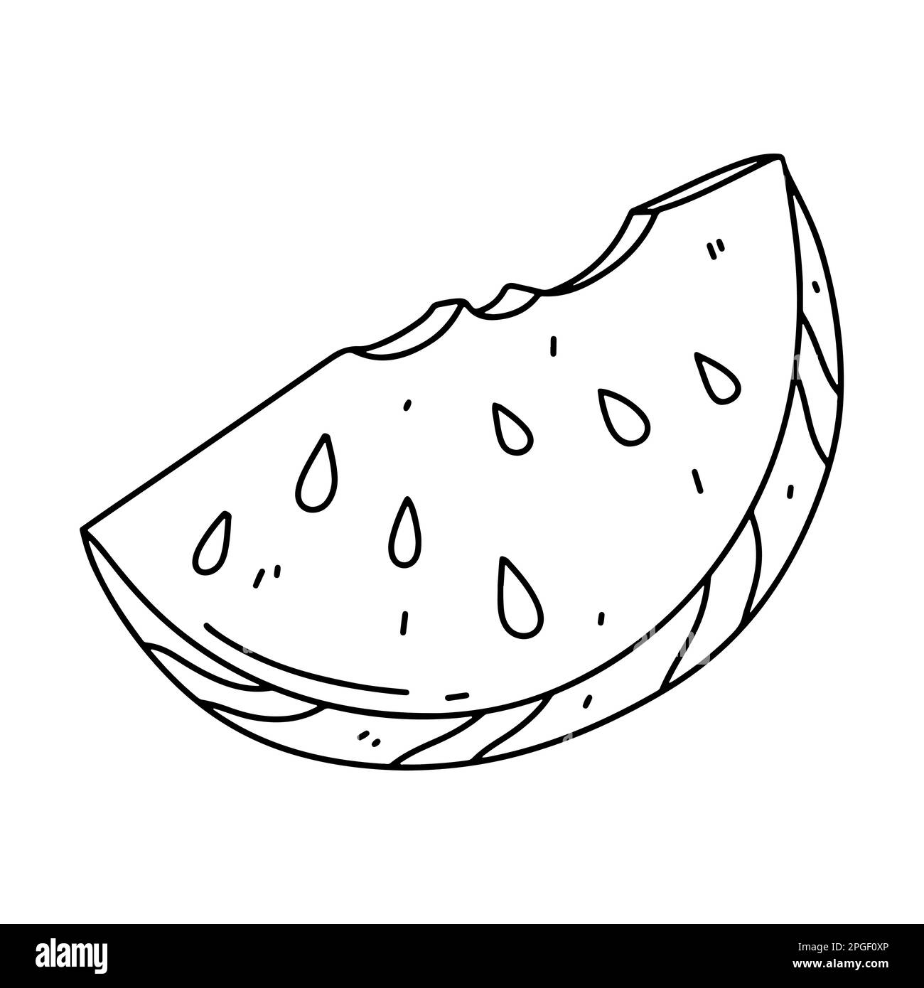 Cocomero in stile doodle disegnato a mano. Pezzo di frutta. Illustrazione vettoriale isolata su sfondo bianco Illustrazione Vettoriale