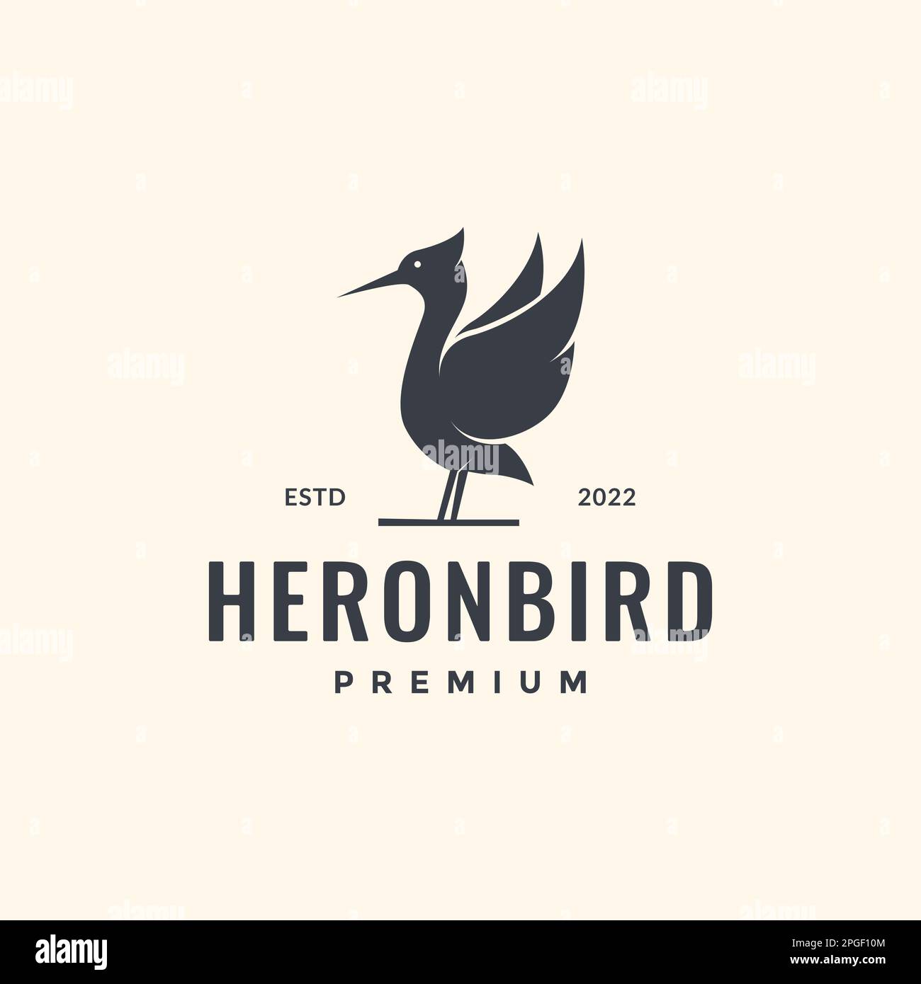 heron uccello lungo becco volare guardando pesce lago hippster vintage logo vettore Illustrazione Vettoriale