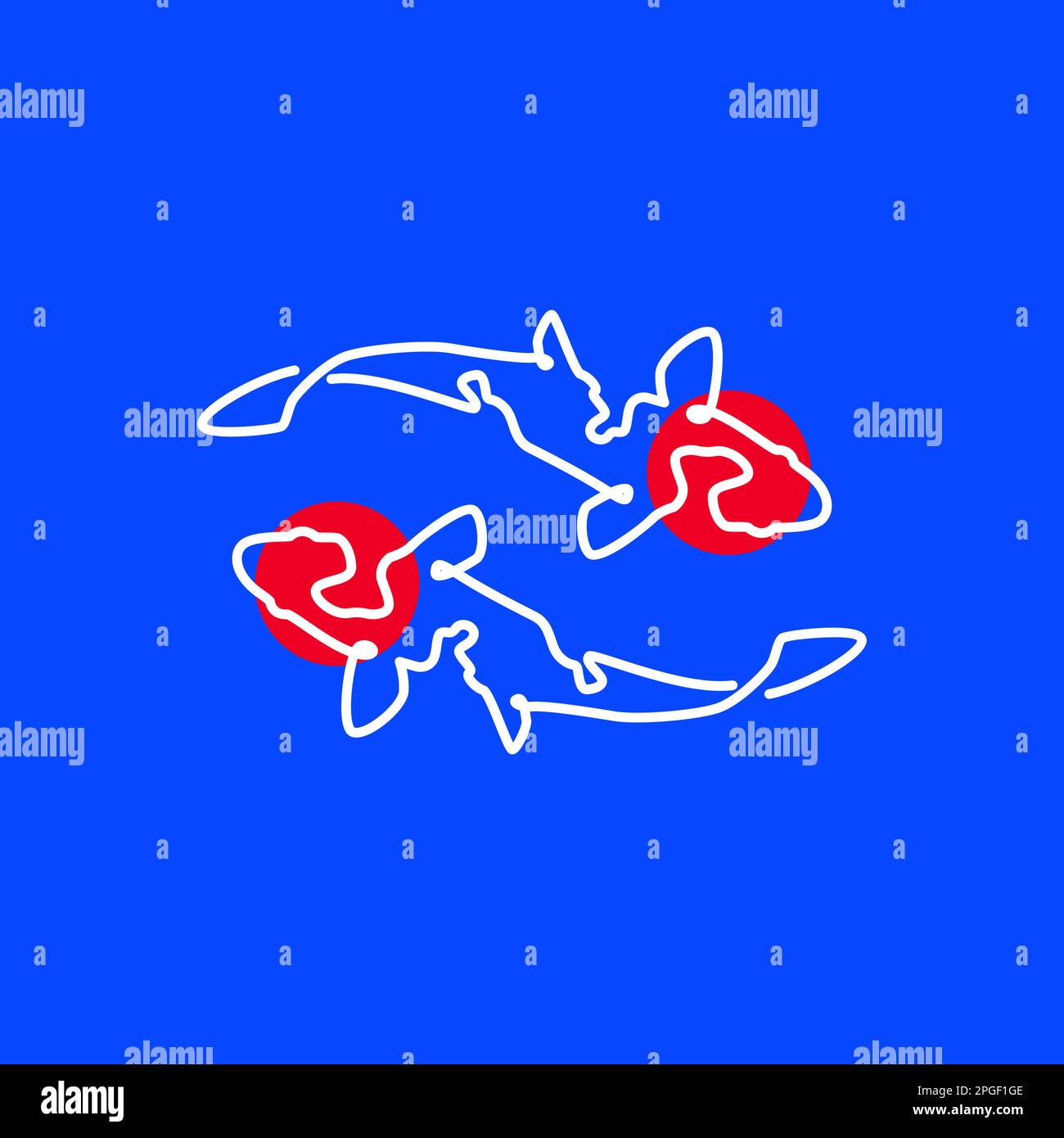 yin e yang stagno pesci koi tancho linea arte moderna astratto logo design vettore Illustrazione Vettoriale