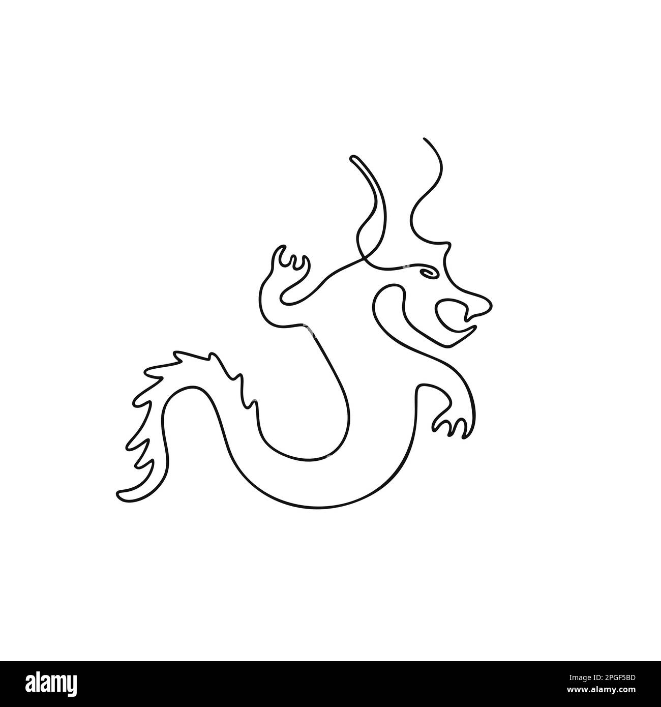 Illustrazione del drago in stile line art isolato su bianco Illustrazione Vettoriale