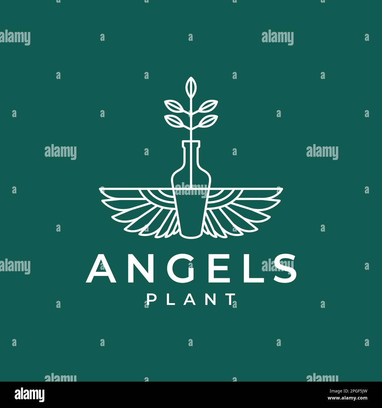 pianta vasi floreali vaso ali angelo linea minima logo disegno vettore Illustrazione Vettoriale