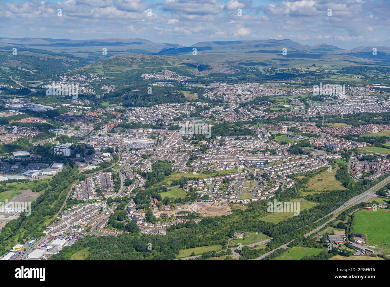 Vedute aeree di Merthyr Tydfil Foto Stock