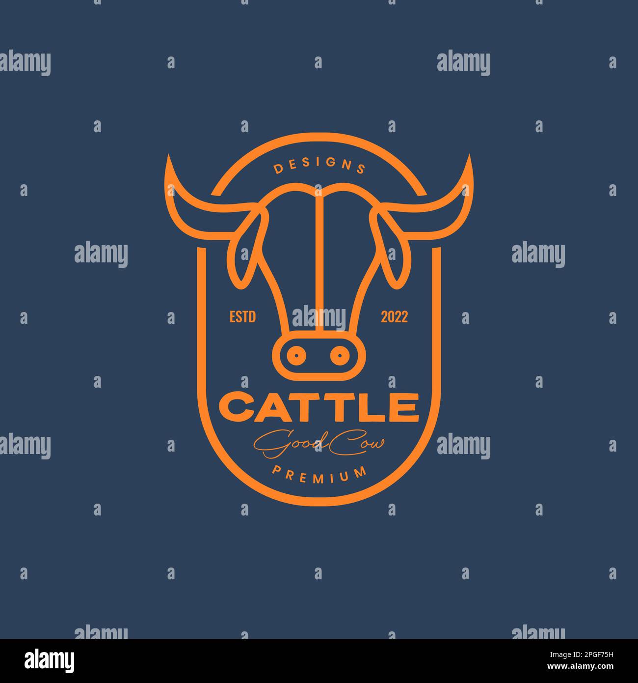 capelli lunghi testa di mucca alta corned minimal badge vintage logo design vettore Illustrazione Vettoriale