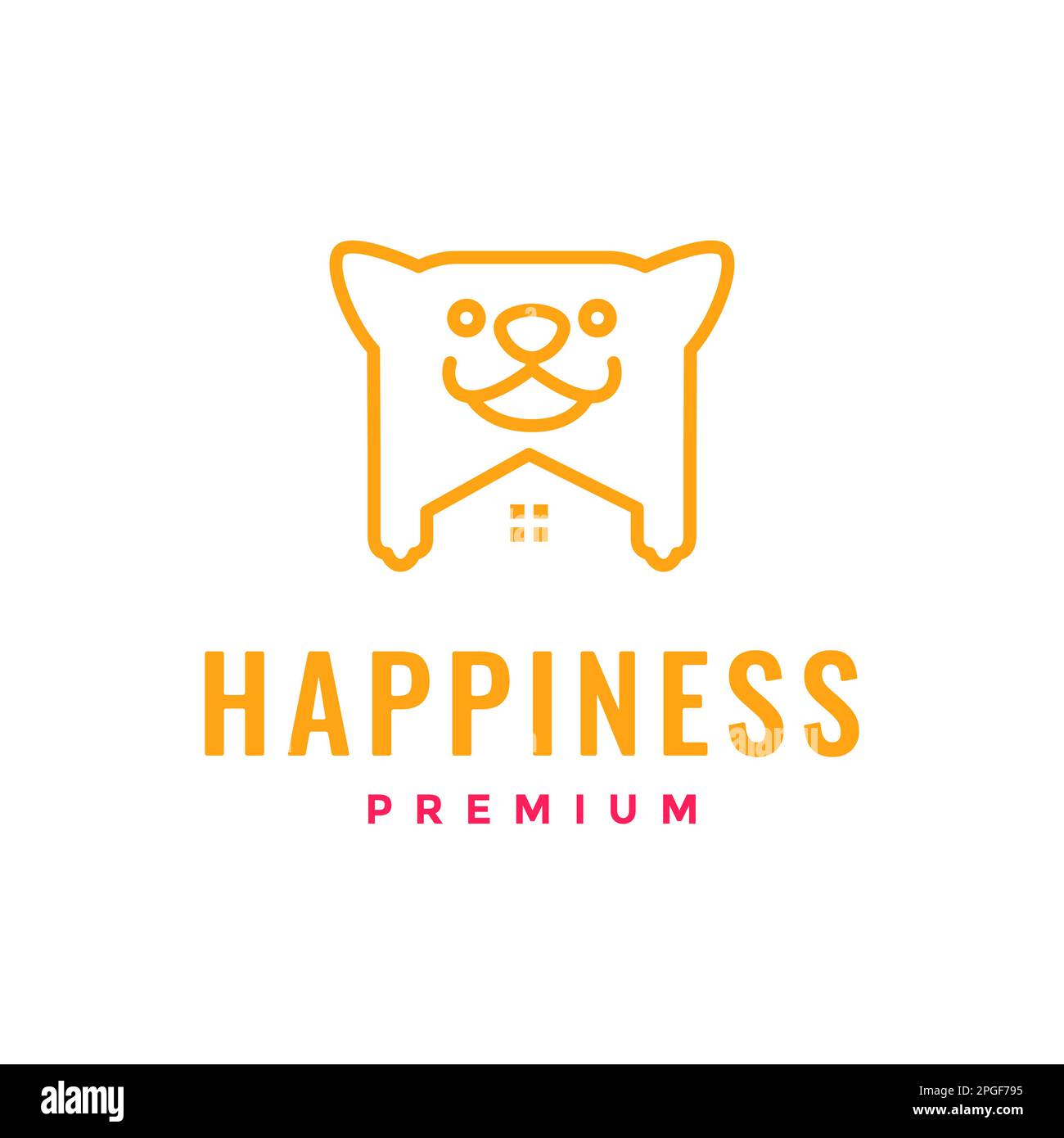 testa animali cani canina zampa cucciolo casa gabbia sorriso felice cartone animato linea mascotte arte logo design vettore Illustrazione Vettoriale