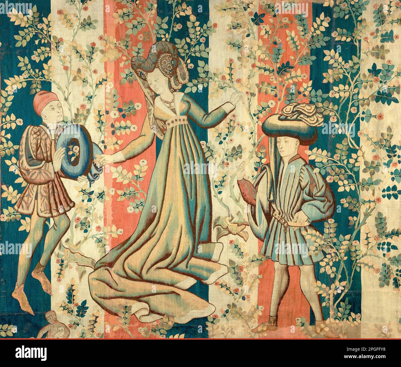 Cortigiani in un roseto: Una signora e due signori Sud Netherlandish - ca. 1440–50 Foto Stock
