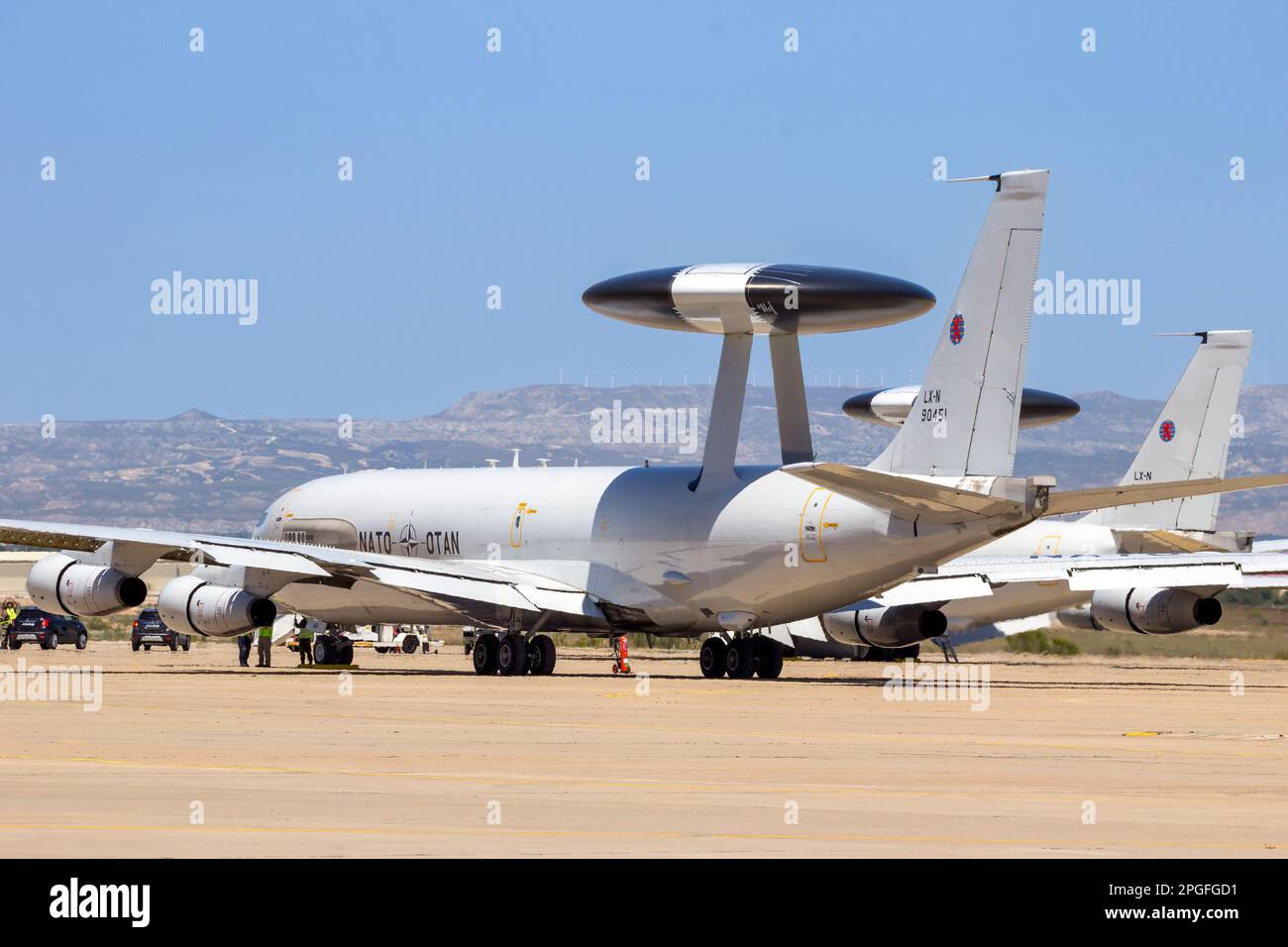 AWACS e-3 aerei radar Sentry dalla NATO Geilenkirchen sulla base aerea Tarmac di Saragozza. Saragozza, Spagna - 20 maggio 2016 Foto Stock