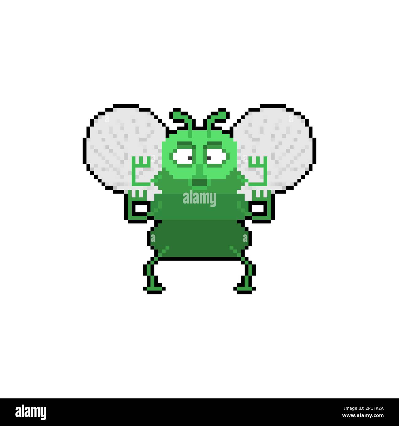 Fly cartoon pixel art. Crine, gadfly 8 bit. Illustrazione del vettore con pixel Illustrazione Vettoriale