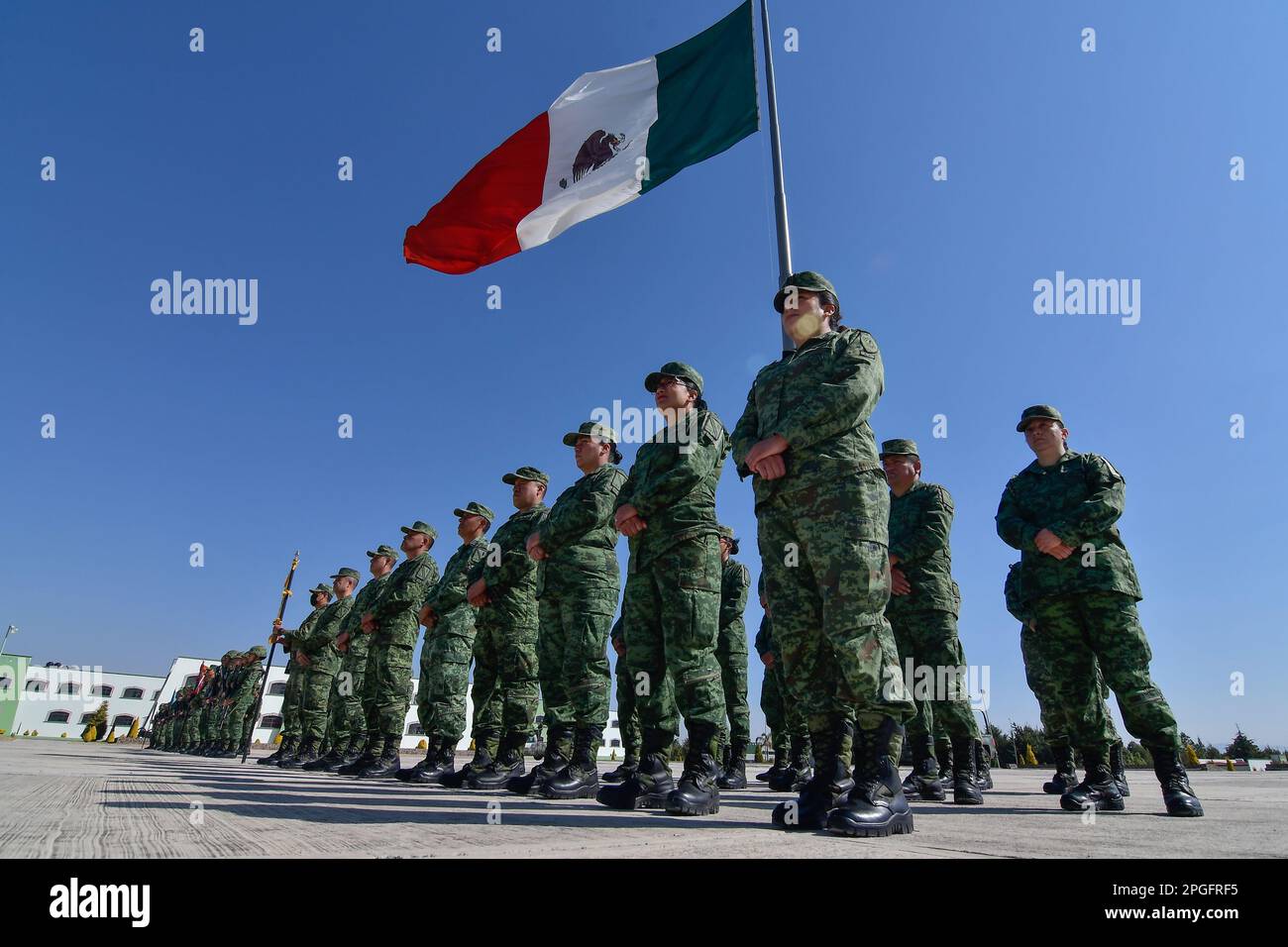 22 marzo 2023, RayÃ³n, Messico : l'esercito messicano della zona militare del 22nd distrusse 288 armi di piccolo calibro, 93 armi lunghe, 3472 munizioni e 102 riviste, che provenivano da sequestri da parte della criminalità organizzata ed erano state messe a disposizione del Ministero della Difesa Nazionale. Il 22 marzo 2023 a RayÃ³n, Messico. (Credit Image: © Arturo Hernandez/eyepix via ZUMA Press Wire) SOLO PER USO EDITORIALE! Non per USO commerciale! Foto Stock