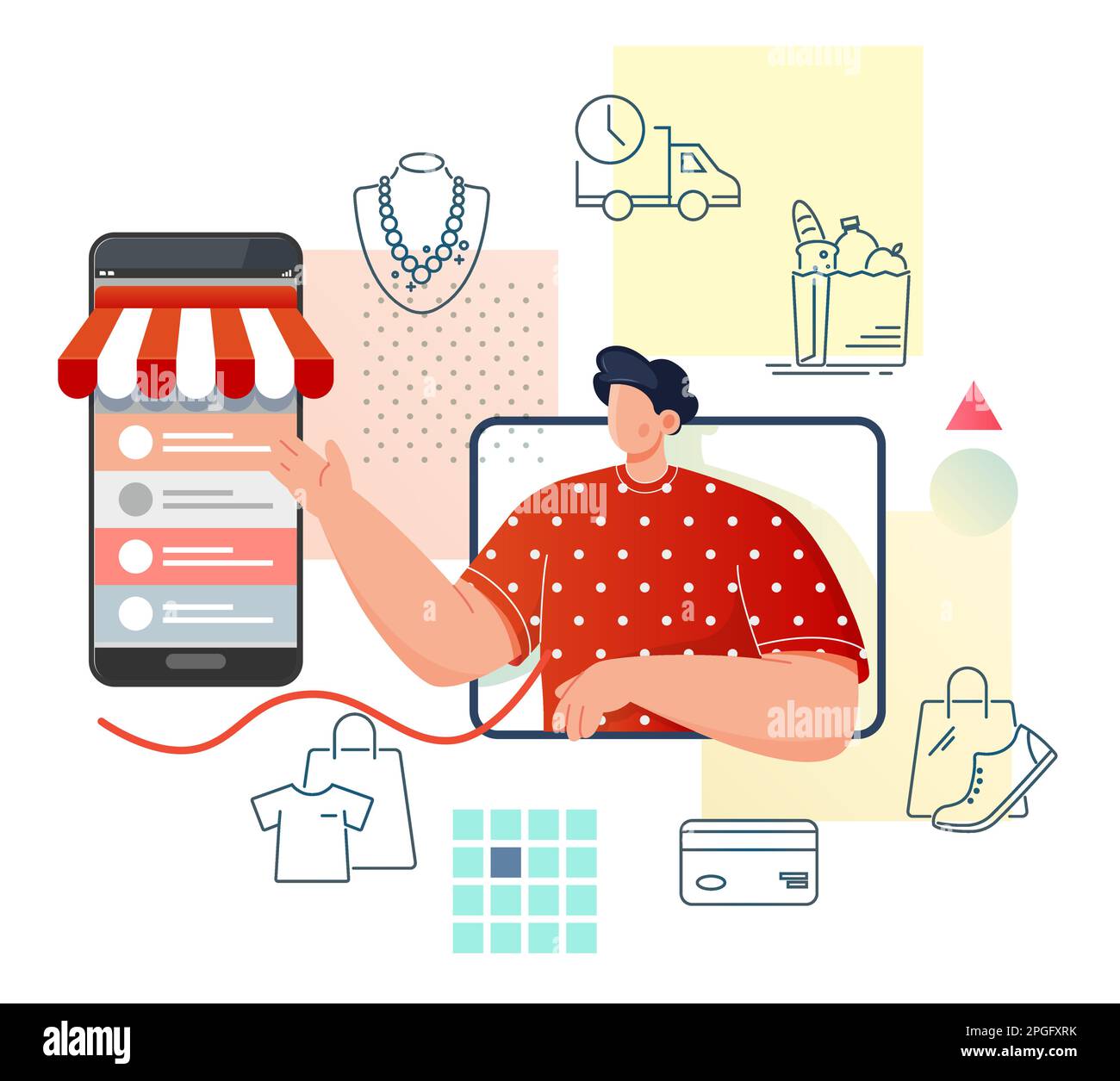 Mobile - Online Store - soluzioni di assistenza completa - Stock Illustration come file EPS 10 Illustrazione Vettoriale