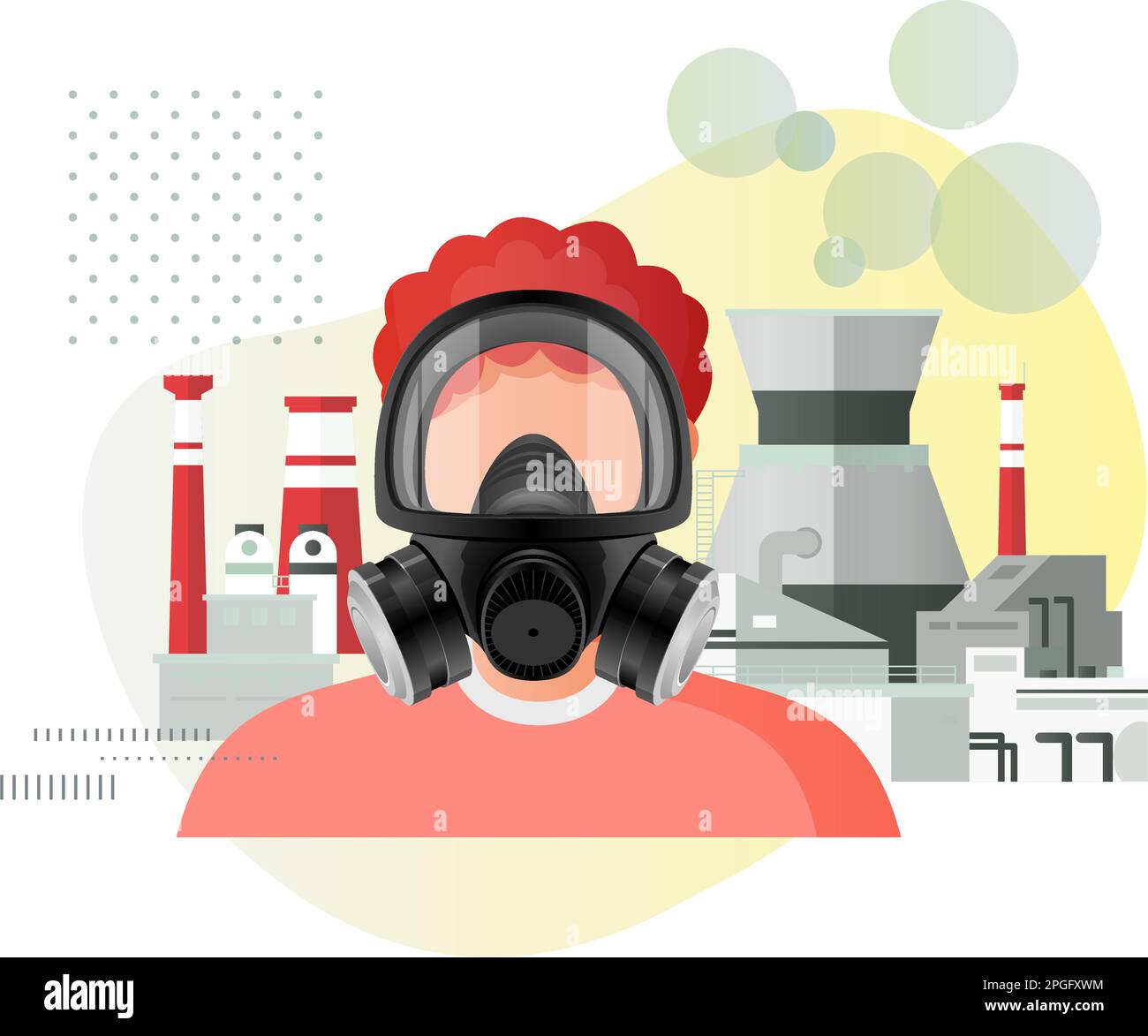 Inquinamento industriale e impatto sulla salute dei dipendenti - Illustrazione come file EPS 10 Illustrazione Vettoriale