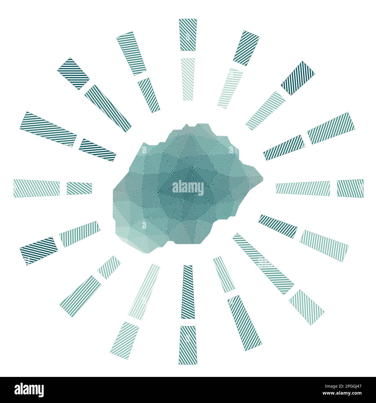 Alegranza Sunburst. Basse razze a strisce di polietilene e mappa dell'isola. Eccezionale illustrazione vettoriale. Illustrazione Vettoriale