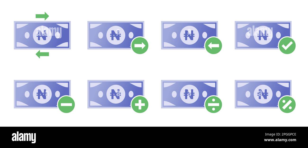 Insieme di icone nigeriane Naira Money Transaction Illustrazione Vettoriale