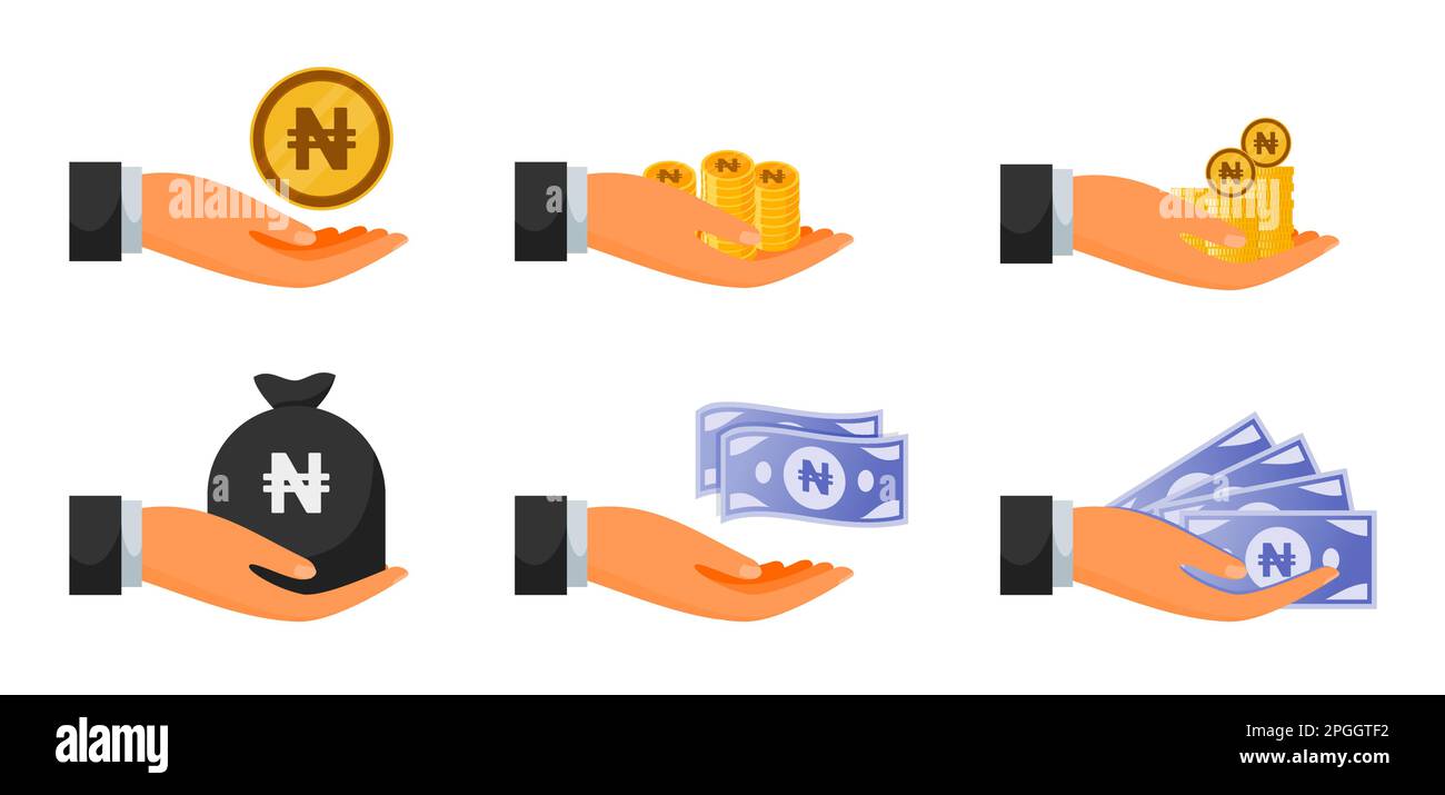 Consegna di denaro nigeriano Naira e Coin Set Illustrazione Vettoriale