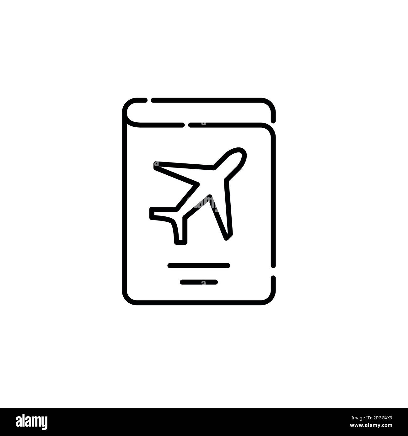 Passaporto di viaggio con il simbolo dell'aereo. Icona del tratto modificabile pixel Perfect Illustrazione Vettoriale