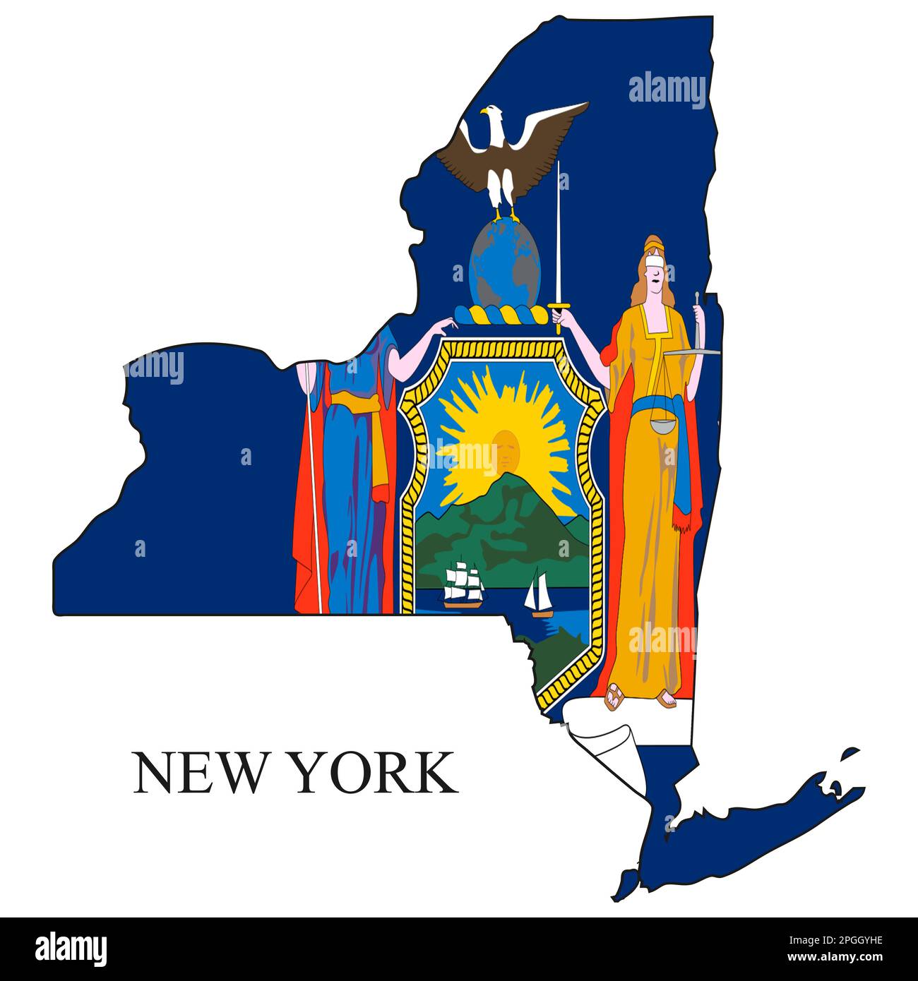Illustrazione del vettore della mappa di New York. Economia globale. Stato in America. Nord America. Stati Uniti. America. STATI UNITI Illustrazione Vettoriale