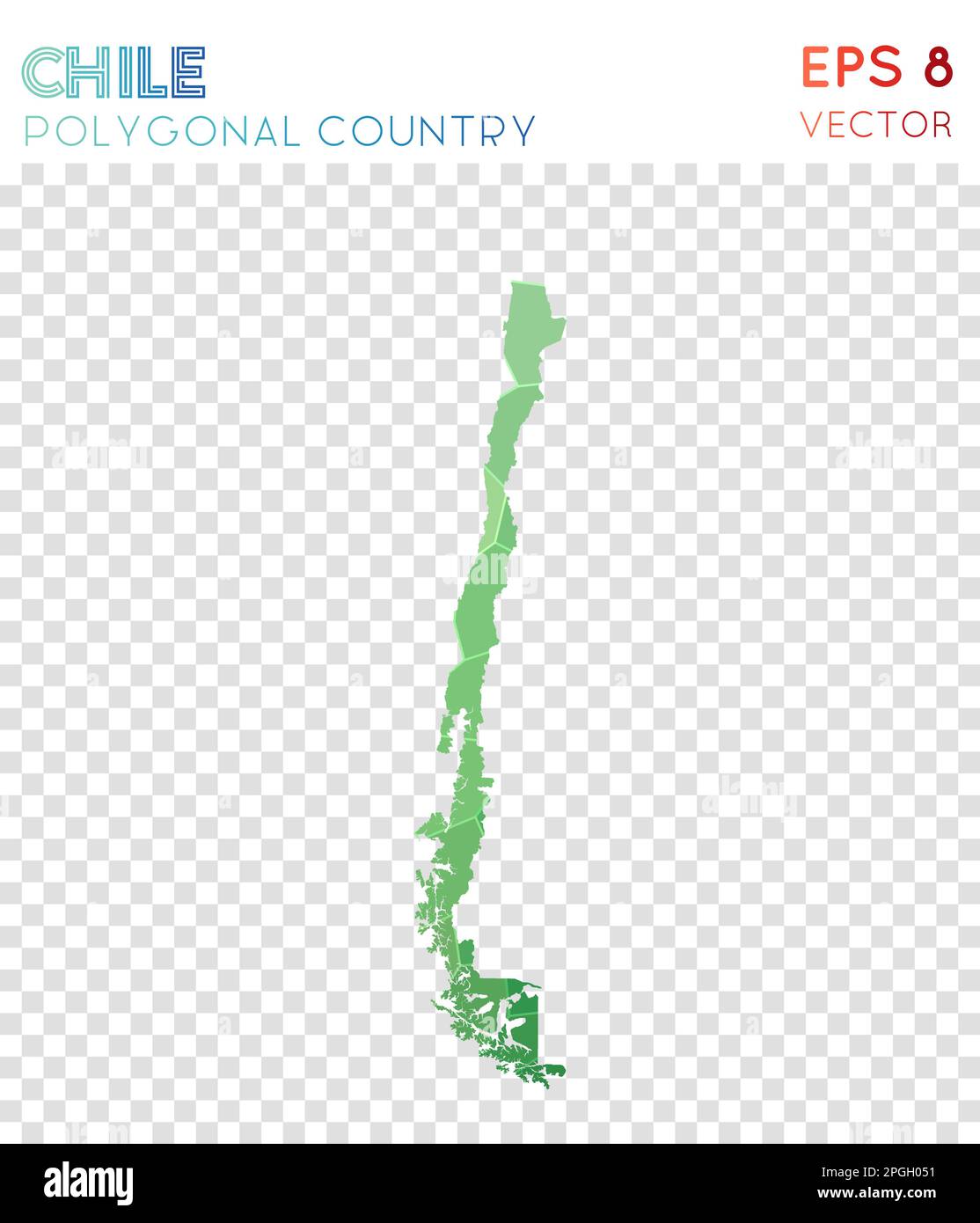 Mappa poligonale del Cile, paese in stile mosaico. Stile discreto e basso, design moderno. Mappa poligonale del Cile per infografiche o presentazioni. Illustrazione Vettoriale