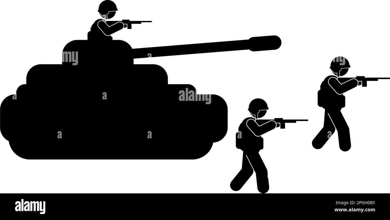 Illustrazione vettoriale militare, soldati dell'esercito, sagome militari, illustrazione di guerra Illustrazione Vettoriale