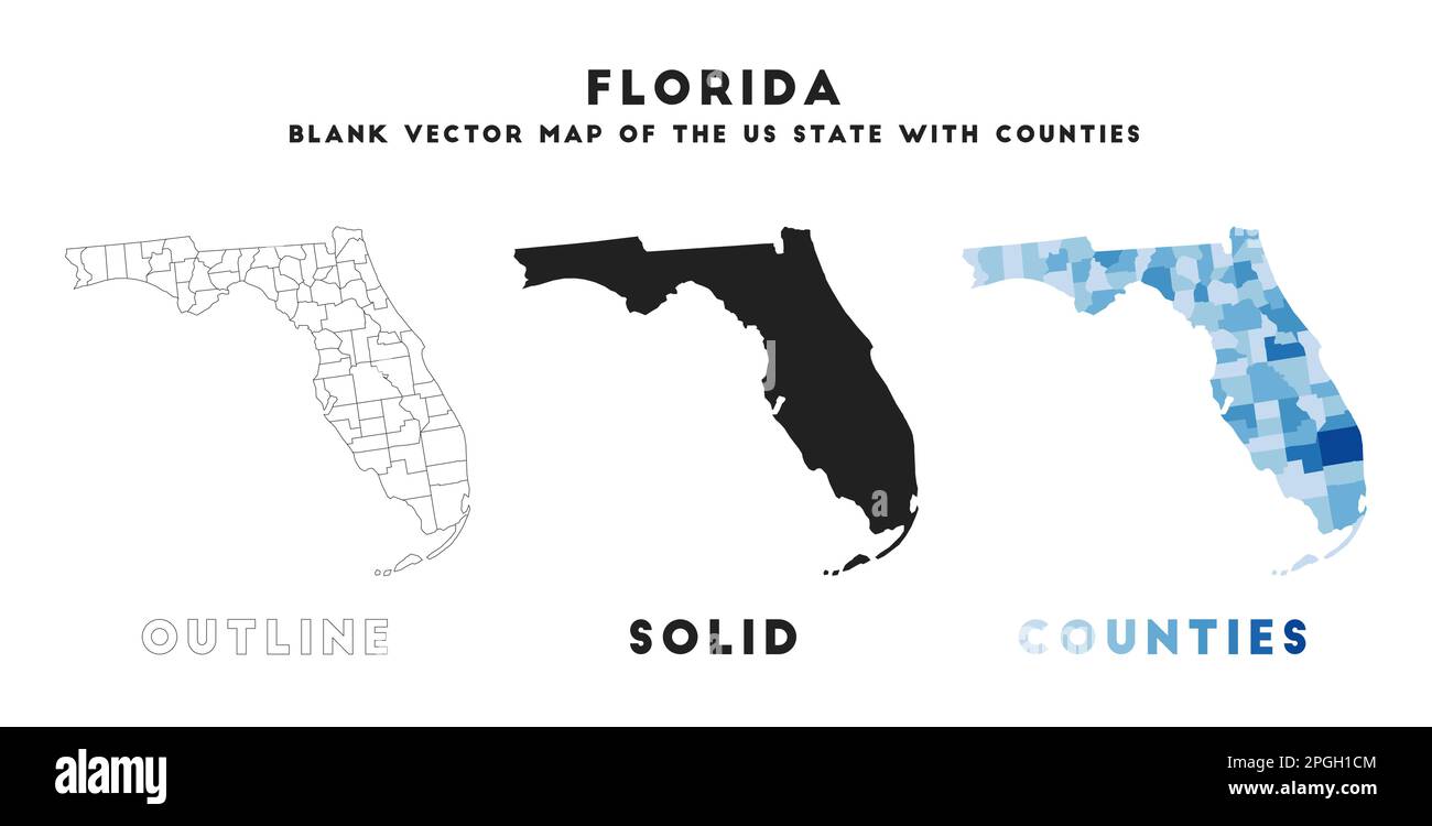 Mappa della Florida. Confini della Florida per la tua infografica. Forma dello stato US vettoriale. Illustrazione vettoriale. Illustrazione Vettoriale