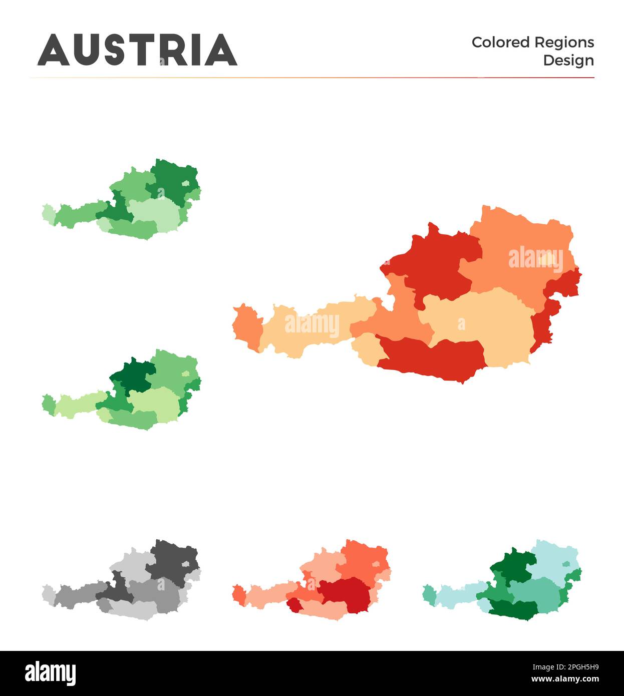 Collezione di mappe in Austria. Confini dell'Austria per la tua infografica. Regioni colorate del paese. Illustrazione vettoriale. Illustrazione Vettoriale