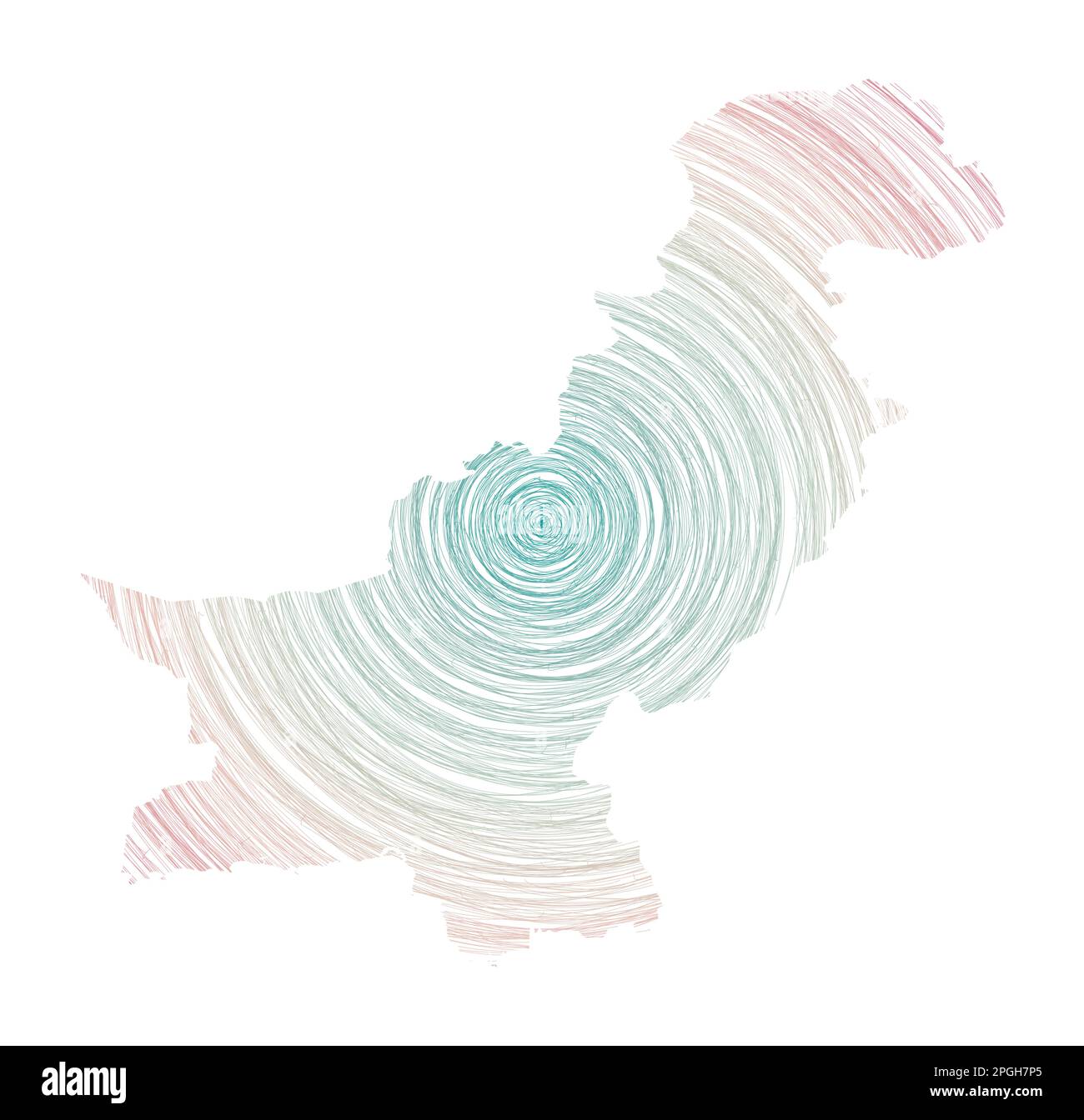 Mappa del Pakistan piena di cerchi concentrici. Disegna cerchi di stile a forma di paese. Illustrazione vettoriale. Illustrazione Vettoriale