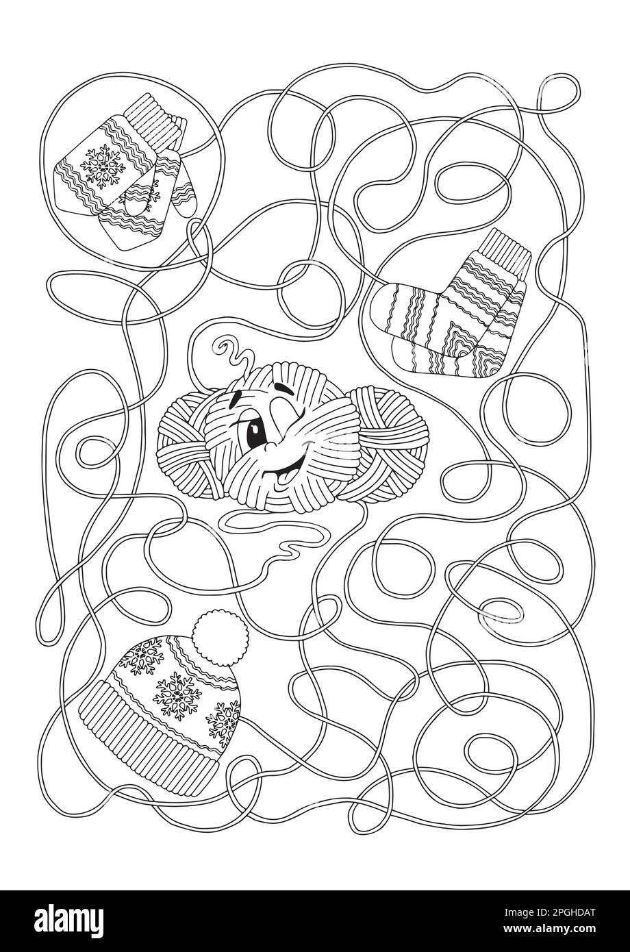 Gioco a labirinto per bambini, palle intrecciate di filato Illustrazione Vettoriale