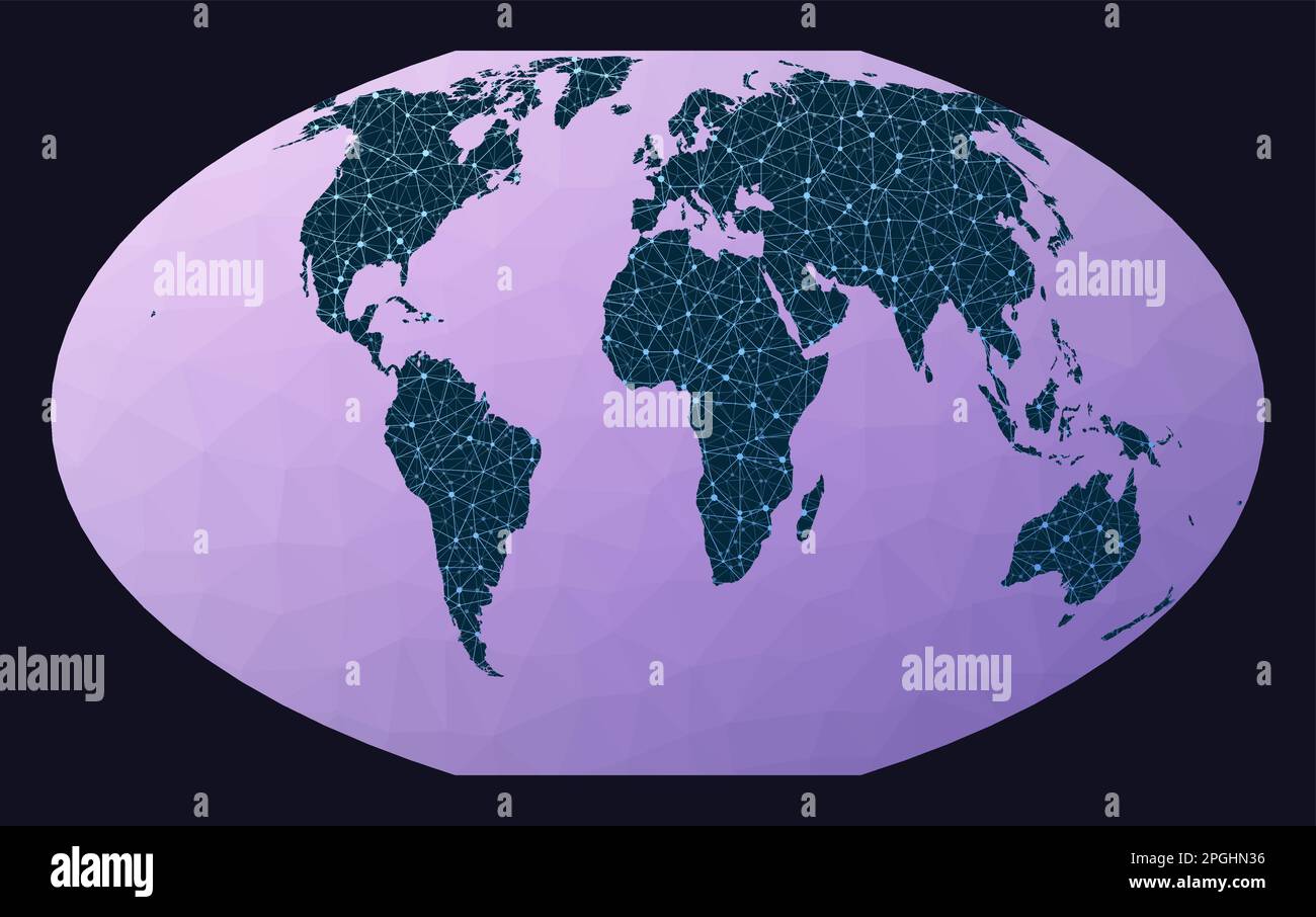 Mappa astratta del mondo delle telecomunicazioni. Proiezione pseudocilindrica di McBryde-Thomas a polare piano, quartic, ad area uguale. Mappa della rete mondiale. Illustrazione Vettoriale