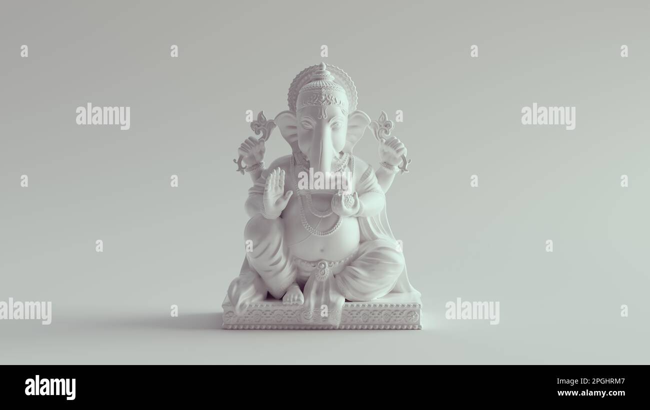 Bianco indiano indù Dio Ganesh decorazione statua Elefante testa religiosa modello simbolo 3D illustrazione rendering digitale Foto Stock