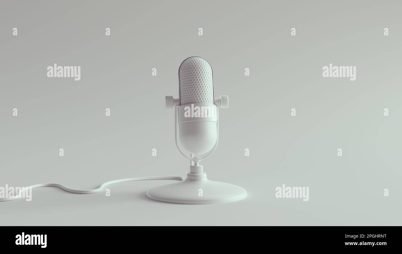 Bianco retro microfono VoIP registrazione audio progettazione audio Podcast produzione Vintage Classic 3D illustrazione rendering digitale Foto Stock