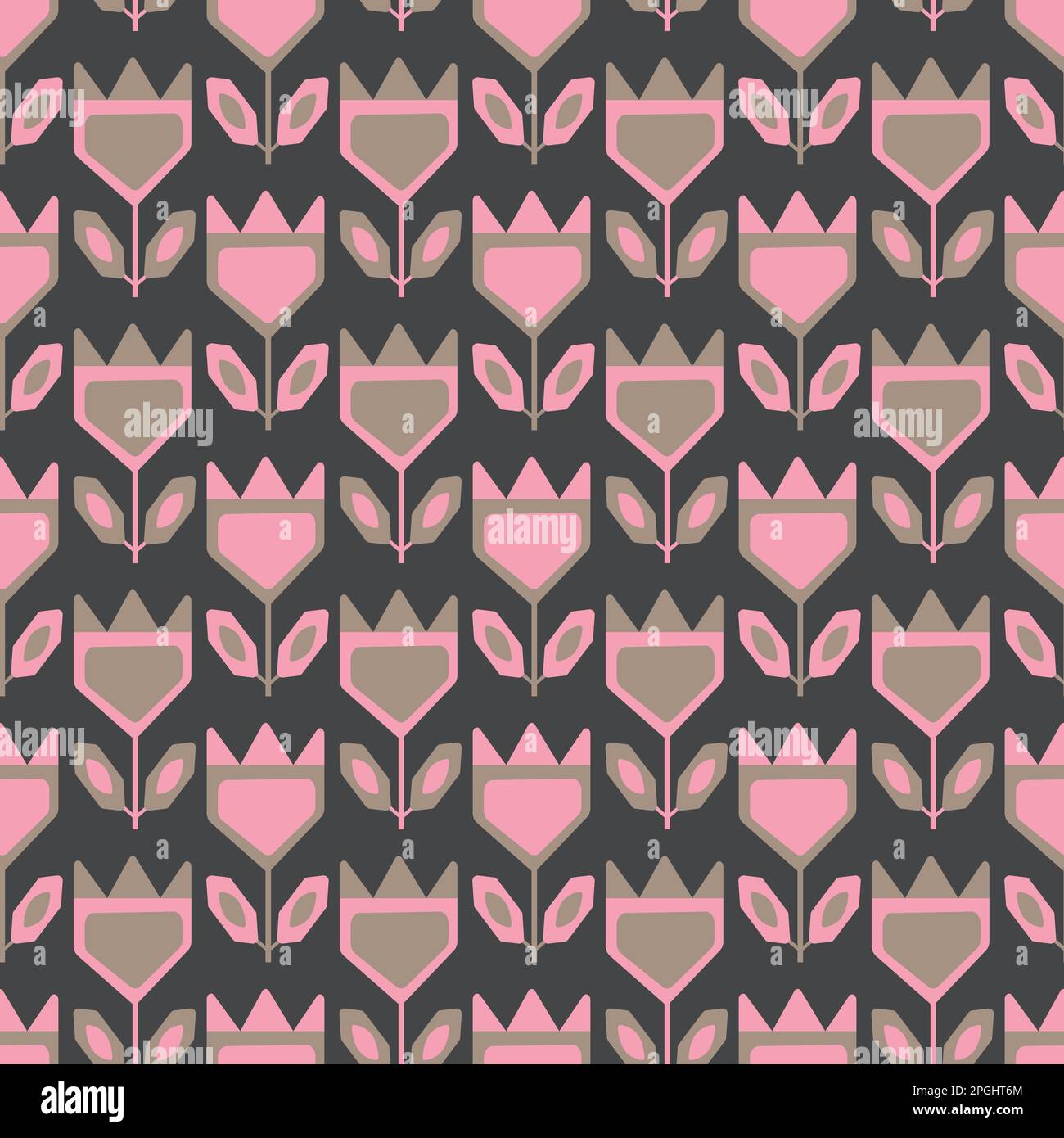 Motivo retrò senza cuciture con elementi floreali in stile scandinavo. Fiori geometrici stilizzati, 60s, 70s. progettazione di superfici, tessuti, carta, cartoleria. Illustrazione Vettoriale