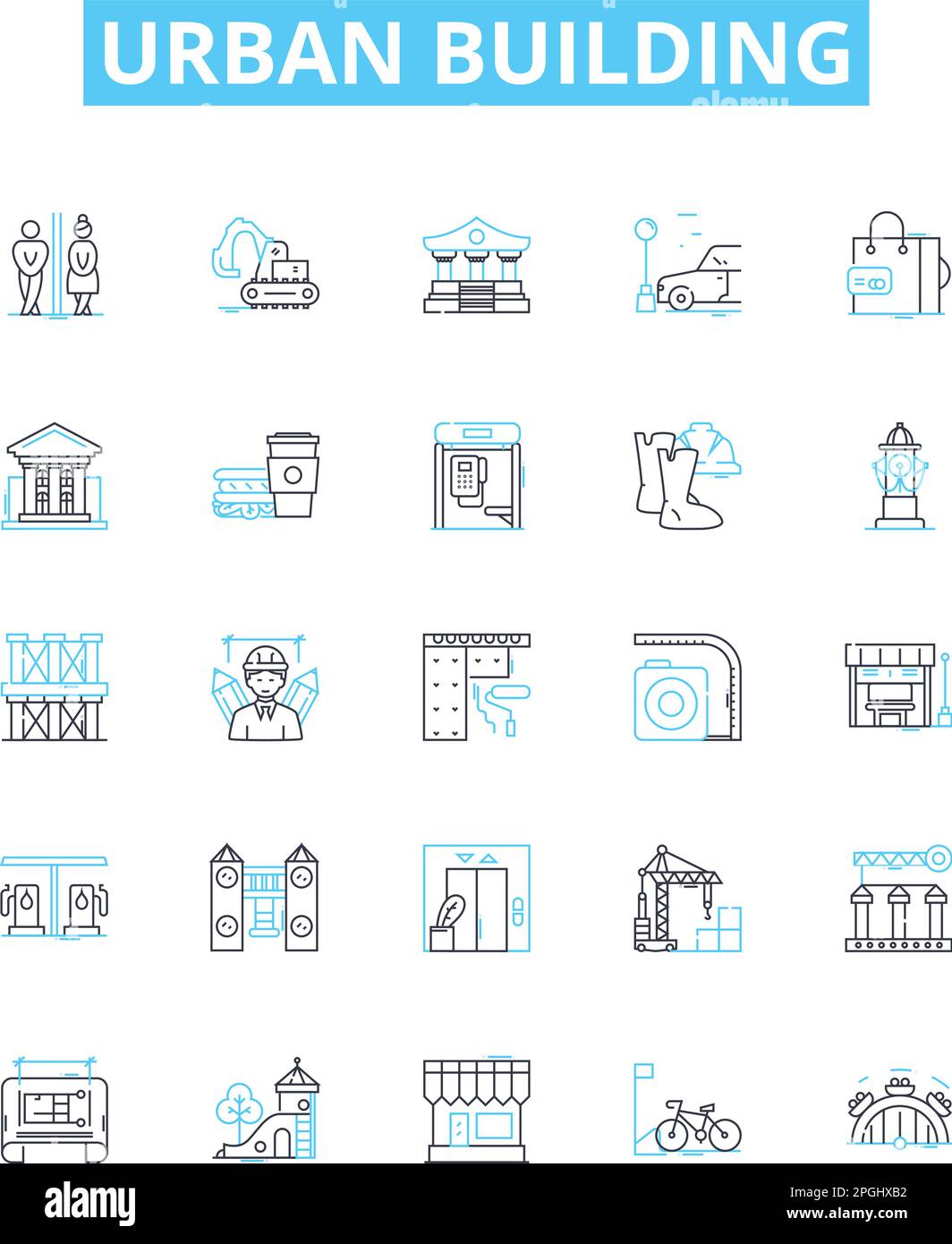 Set di icone di linee vettoriali per edifici urbani. Urbano, edificio, architettura, Skyscraper, Torre, Struttura, blocchi illustrazione delineare i simboli dei concetti e. Illustrazione Vettoriale Set di icone di linee vettoriali per edifici urbani. Urbano, edificio, architettura, Skyscraper, Torre, Struttura, blocchi illustrazione delineare i simboli dei concetti e. Illustrazione Vettoriale