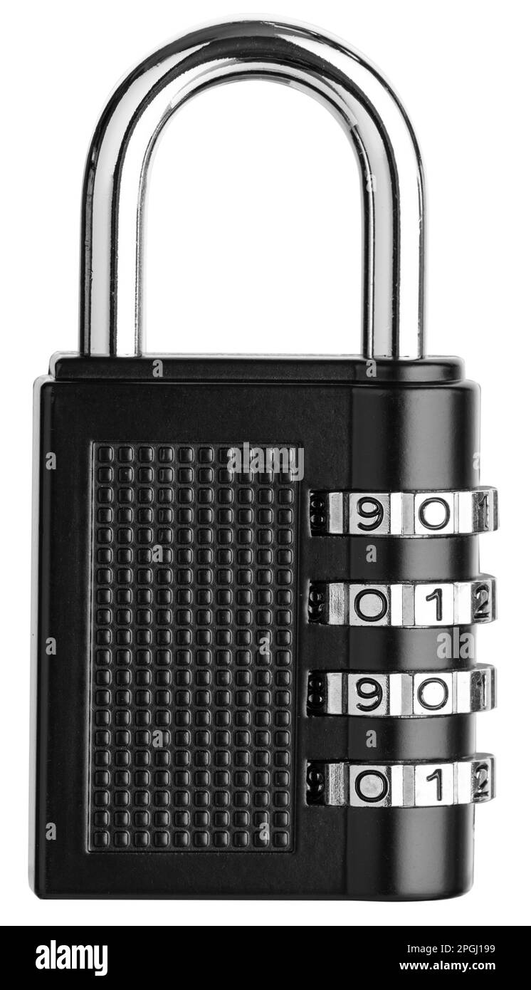 Lucchetto combinato isolato su sfondo bianco. Colori argento e nero Foto Stock