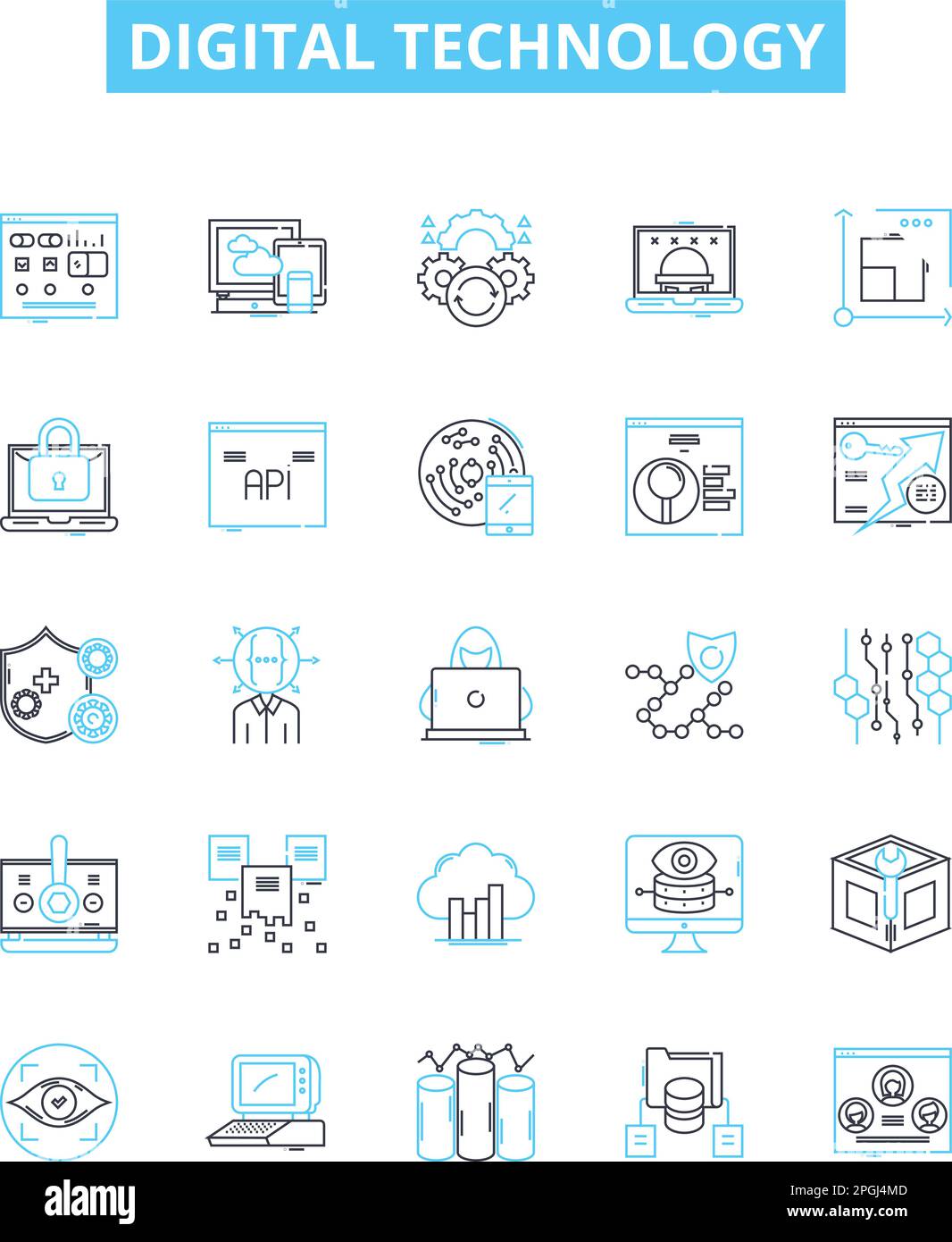 Set di icone di linee vettoriali per la tecnologia digitale. Digitale, tecnologia, computer, tecnologia, Internet, Networking, illustrazione dei dati simboli dei concetti Illustrazione Vettoriale