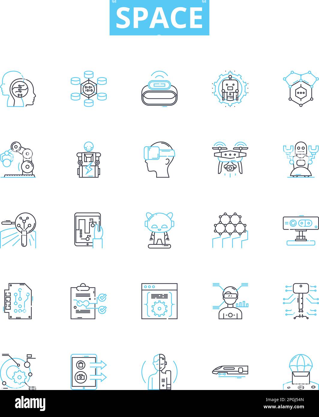 Set di icone di linee vettoriali spaziali. Spazio, Astronomia, Stelle, pianeti, Universo, Cosmologia, illustrazione solare delineano simboli e segni concettuali Illustrazione Vettoriale