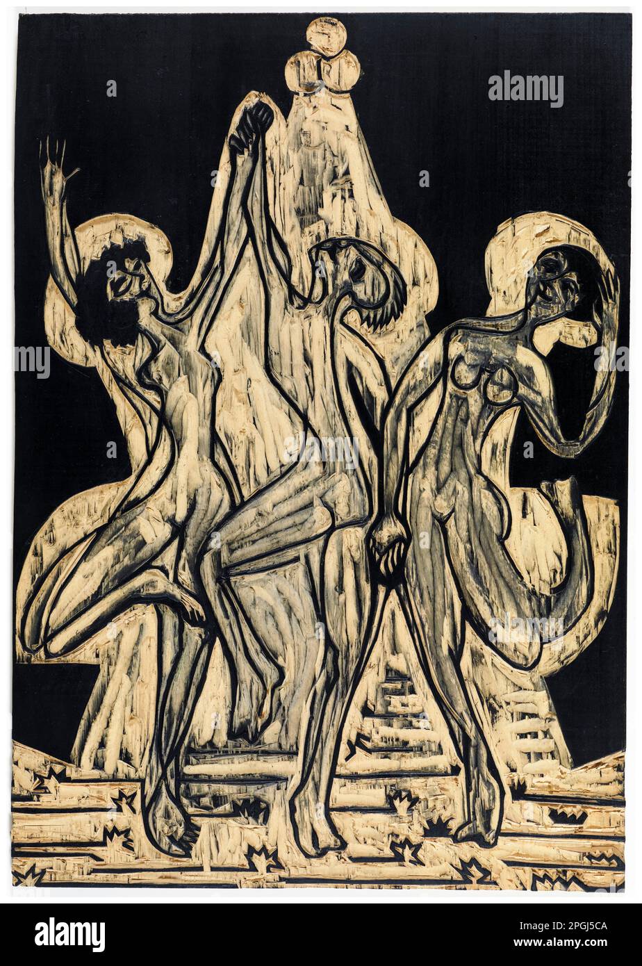 Ernst Ludwig Kirchner, danze a colori, bastone da disegno, bastone da stampa in legno, 1933 Foto Stock