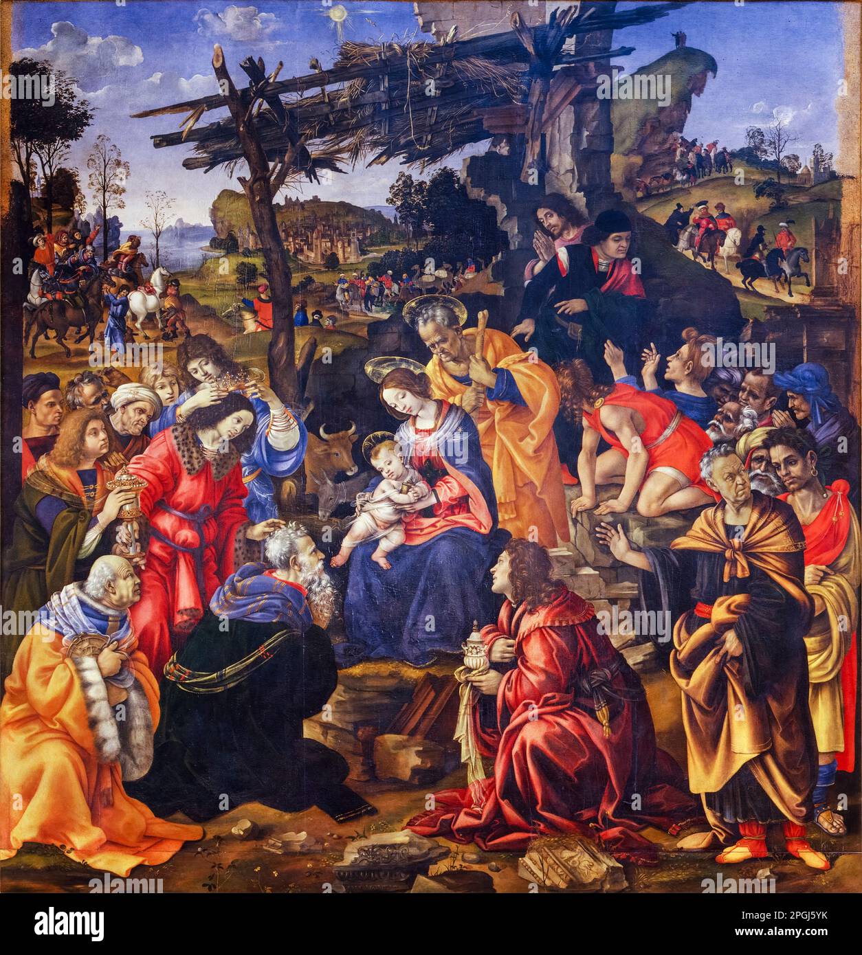 Fra Filippo Lippi, Adorazione dei Magi, pittura a tempera su pannello, 1496 Foto Stock