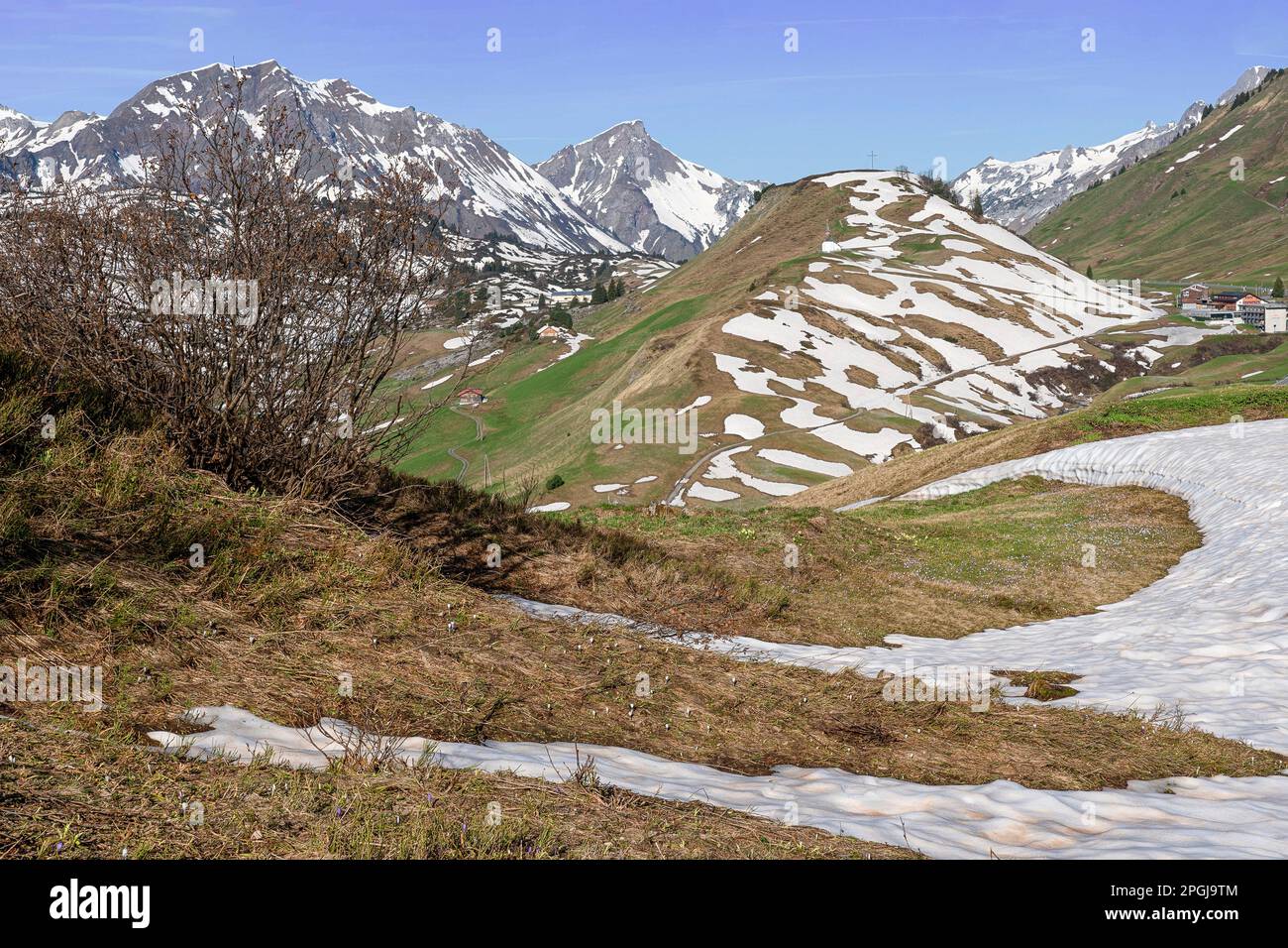 Ultima neve sul Passo dell'Alto Adige, Austria, Tirolo, Geishorn Foto Stock