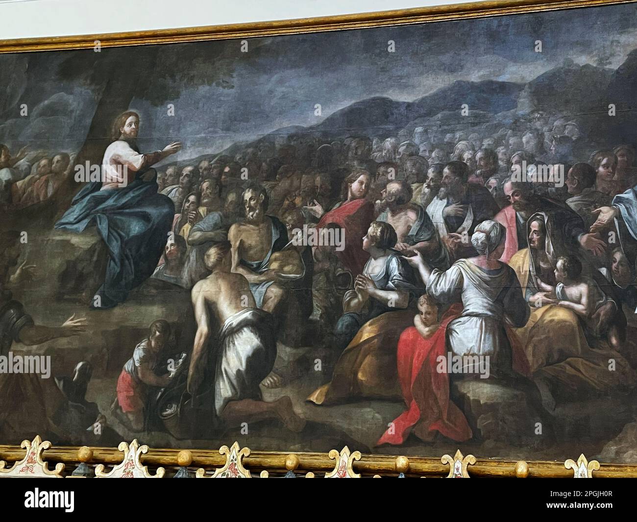 Gallipoli, Italia. Un dipinto del 18th° secolo di Diego Oronzo Bianchi raffigurante il "Sermone sul Monte", all'interno della Chiesa di Santa Maria degli Angeli. Foto Stock