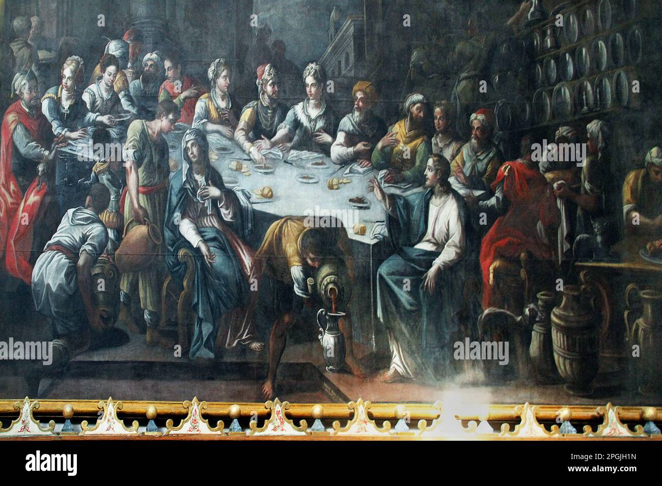 Gallipoli, Italia. Un dipinto del 18th ° secolo di Diego Oronzo Bianchi raffigurante 'il matrimonio a Cana' all'interno della Chiesa Cattolica di Santa Maria degli Angeli. Foto Stock