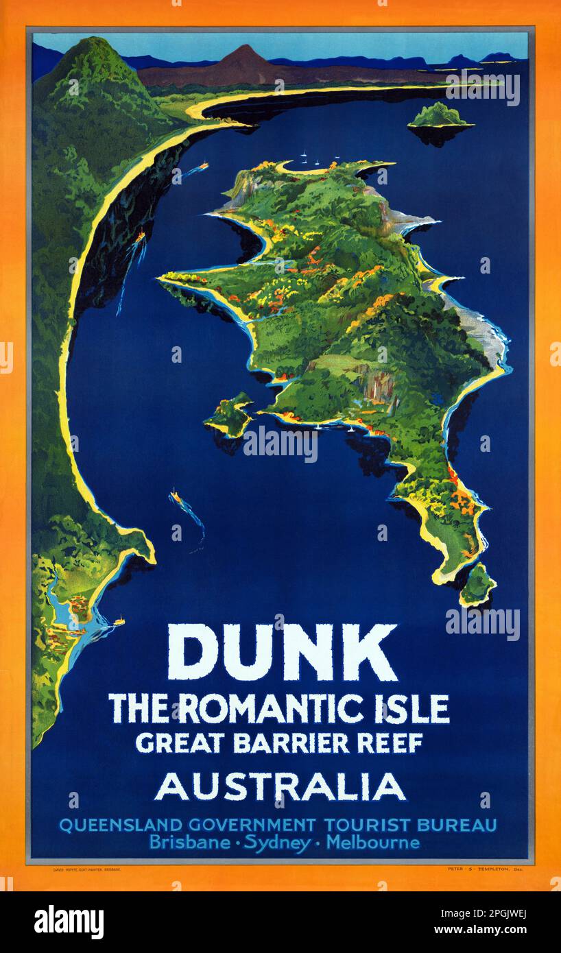 Dunk. L'Isola Romantica. Great Barrier Reef, Australia di Peter Smith Templeton (1875-1971). Poster pubblicato nel 1939 in Australia. Foto Stock