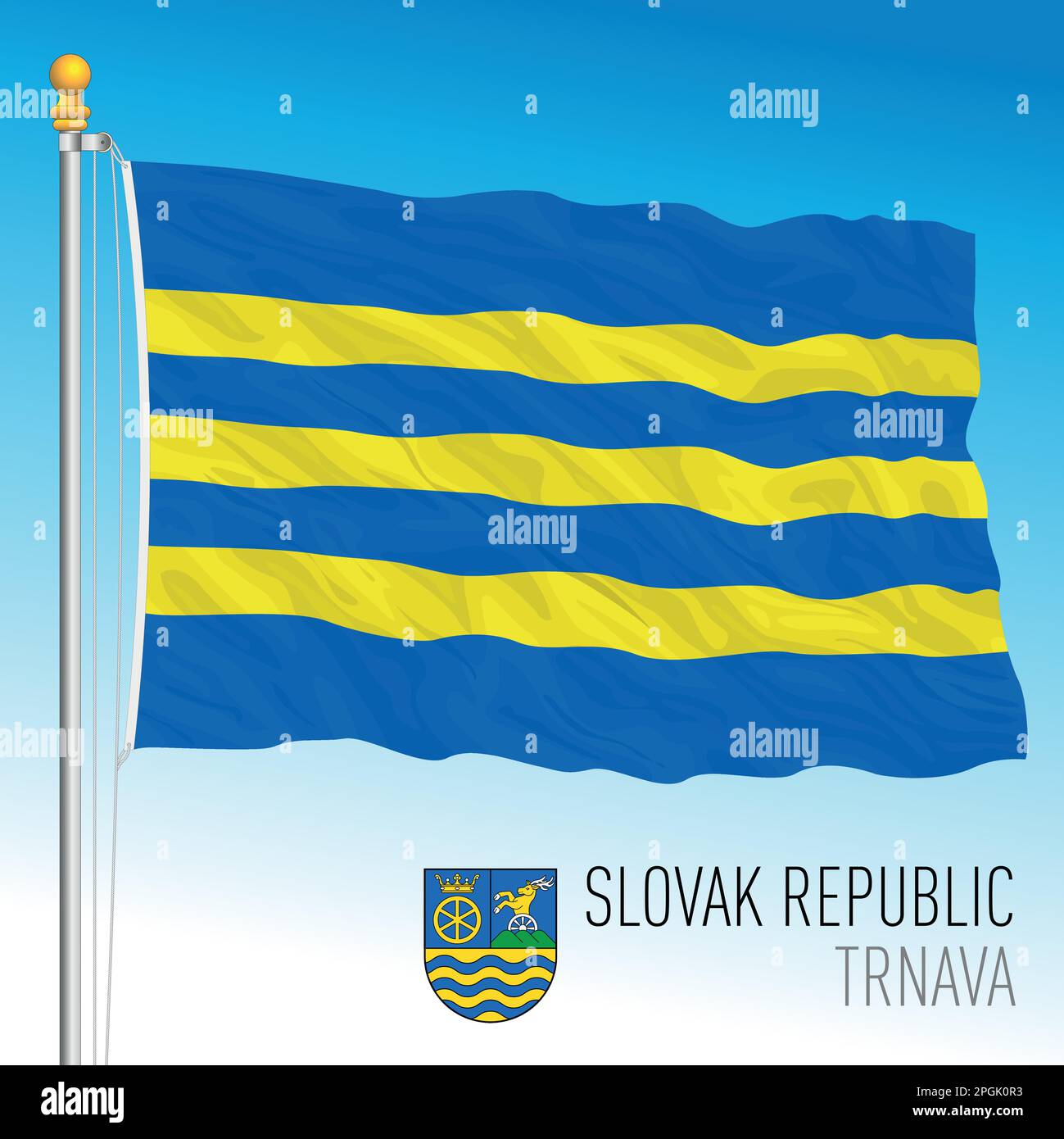 Slovacchia, Regione di Trnava bandiera e stemma, illustrazione vettoriale Illustrazione Vettoriale