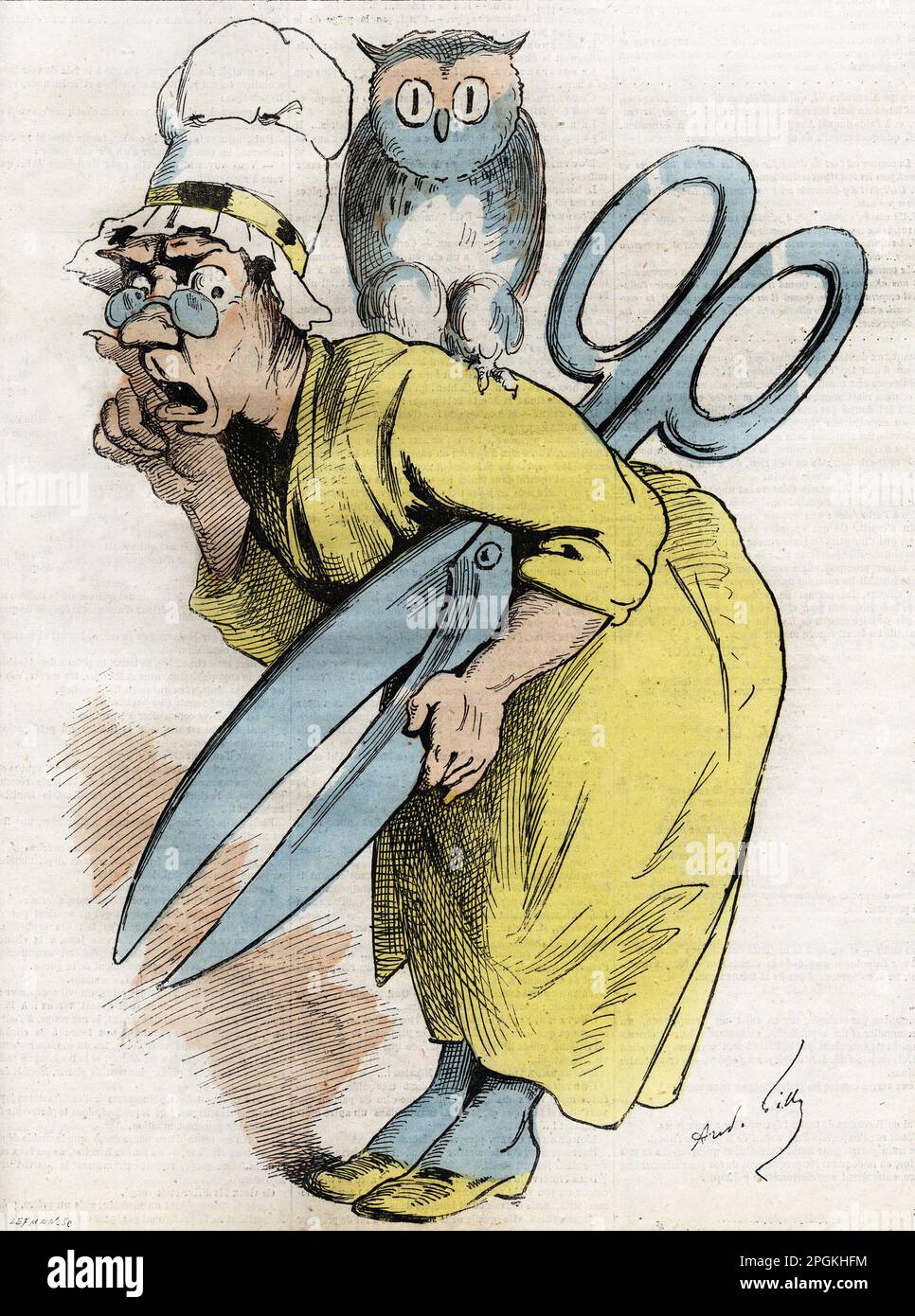 Allegoria della censura - "Madame Anastasie avec les ciseaux de la censure" Anastasie simboleggia la censura de la presse et de l'Edition . Illustrazione d'Andre Gill (1840-1885) in 'l'Eclipse', 18/07/1874 Foto Stock