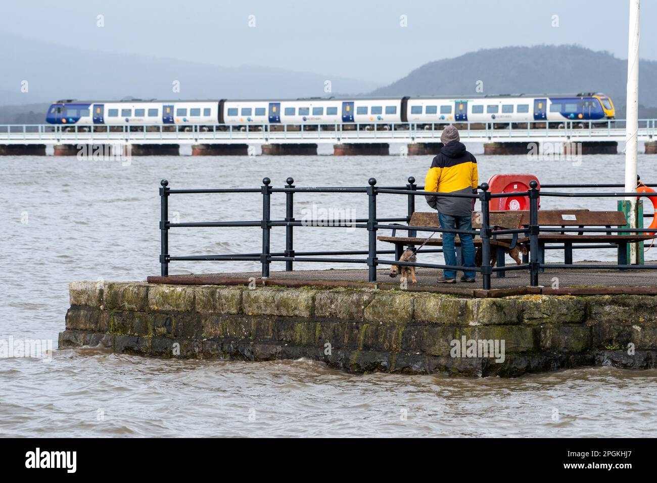 Arnside, Milnthorpe, Cumbria, Regno Unito. 23rd Mar, 2023. Un'alta marea primaverile ad Arnside, Milnthorpe, Cumbria, UK Credit: John Eveson/Alamy Live News Foto Stock