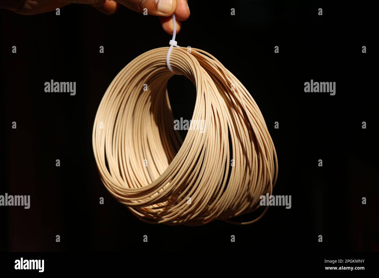 Filamento in PLA di colore legno utilizzato su una stampante 3D per modelli di stampa 3D Foto Stock