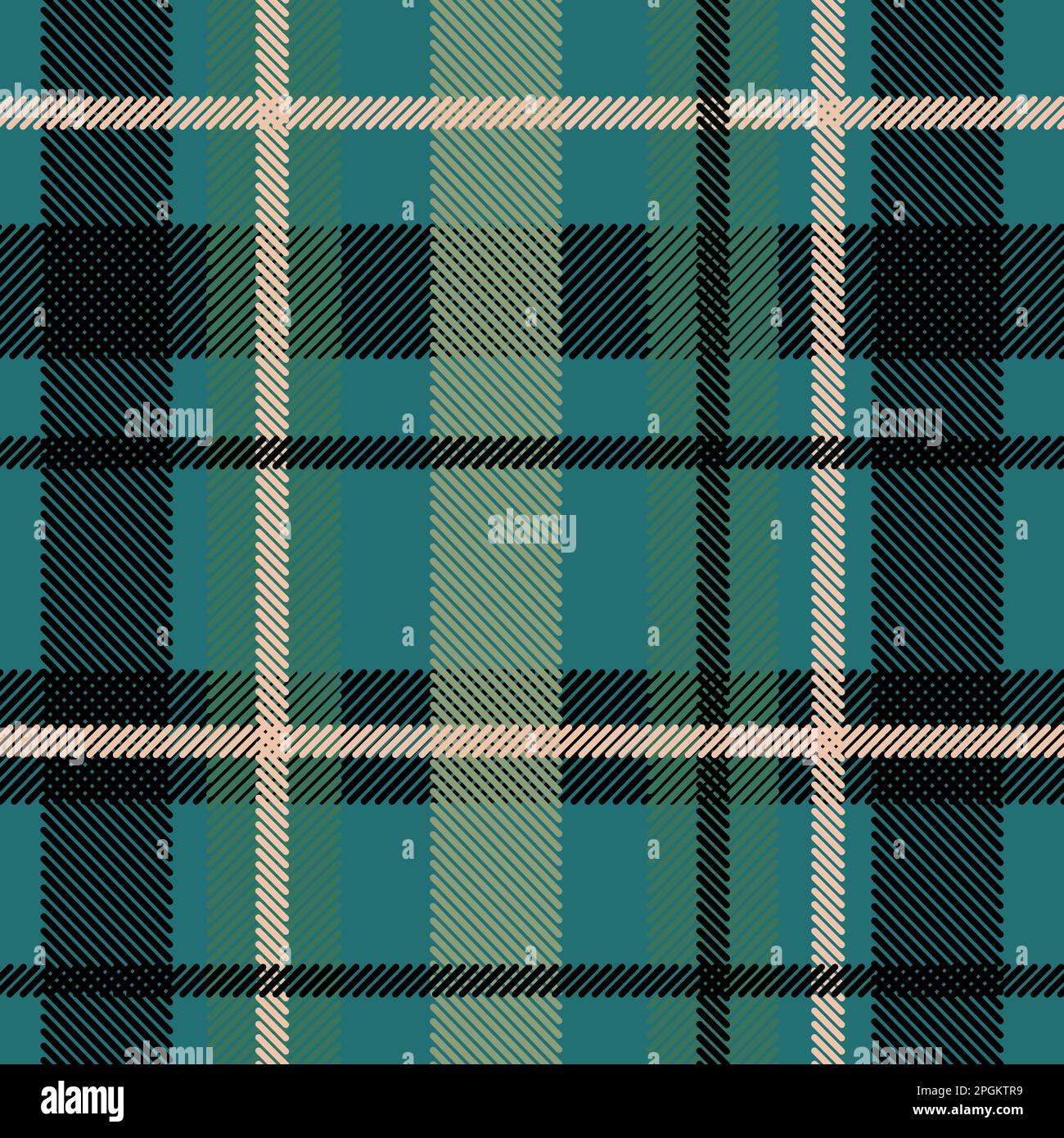 Motivo a plaid in contrasto verde, nero, arancione, tuequoisefor sciarpa, coperta, copripiumino, tiro, poncho. Struttura a spina di pesce senza cuciture per spr Illustrazione Vettoriale