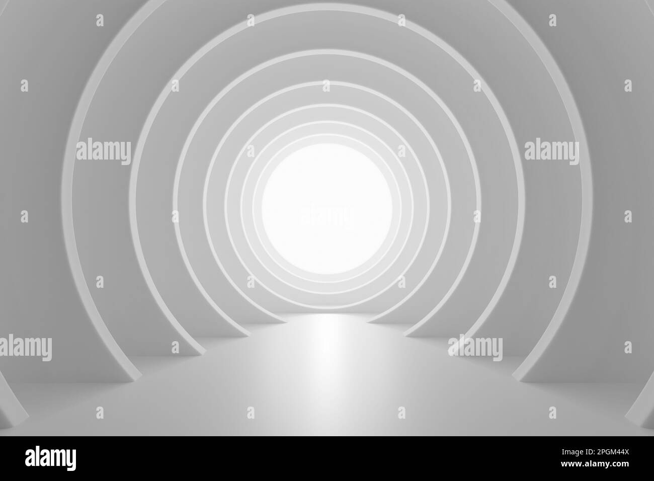 Tunnel rotondo con luce alla fine Cerchi astratti. rendering 3d Foto Stock