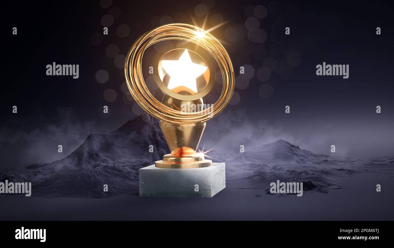 Premio Gold STAR. Vincitore e cerimonia di premiazione. Illustrazione 3D Foto Stock