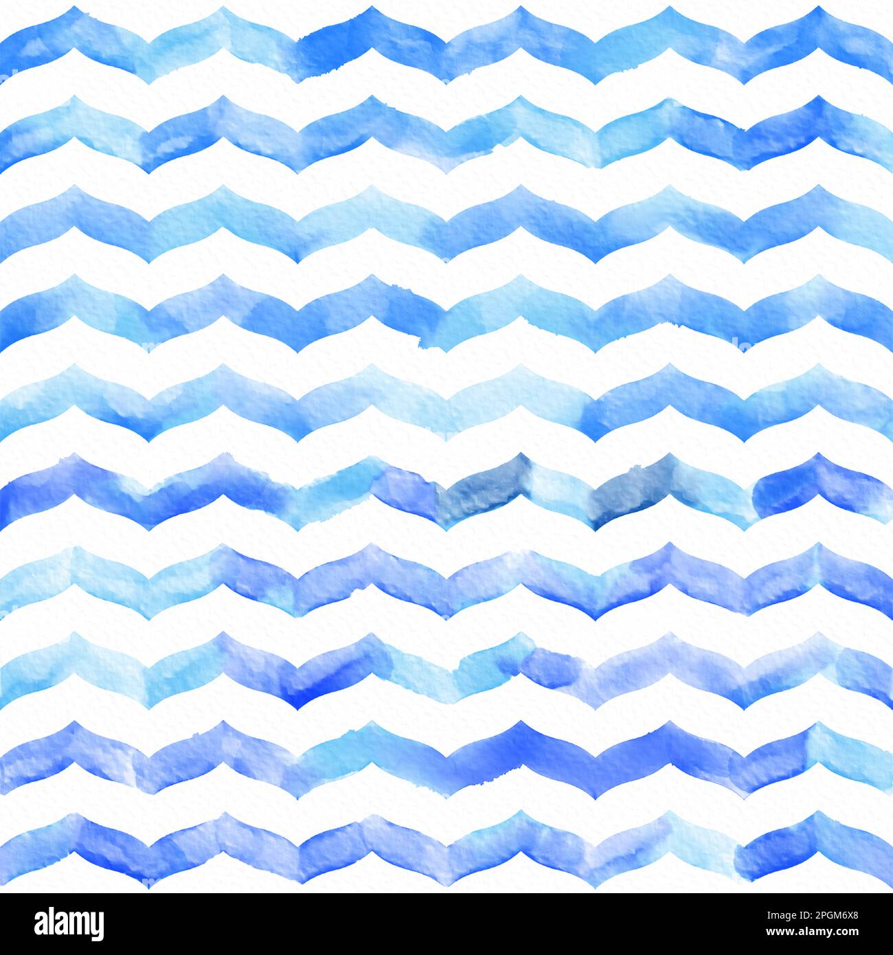 Motivo chevron acquerello senza cuciture con strisce a zigzag dipinte a mano in blu. Design geometrico in tutto il mondo, perfetto per tessuti, carta da parati, bac Foto Stock