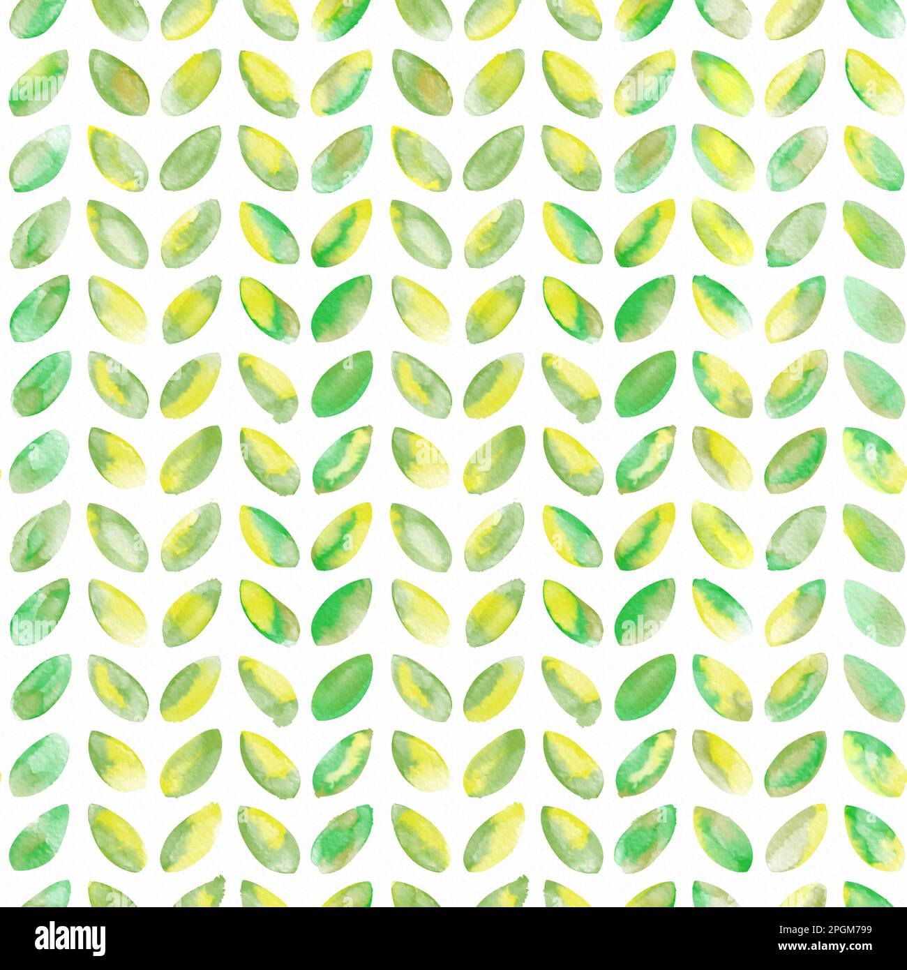 Motivo ad acquerello senza cuciture con foglie di verde e turchese dipinte a mano su sfondo bianco. Perfetto per tessuti, carta da parati, carta da rivestimento Foto Stock