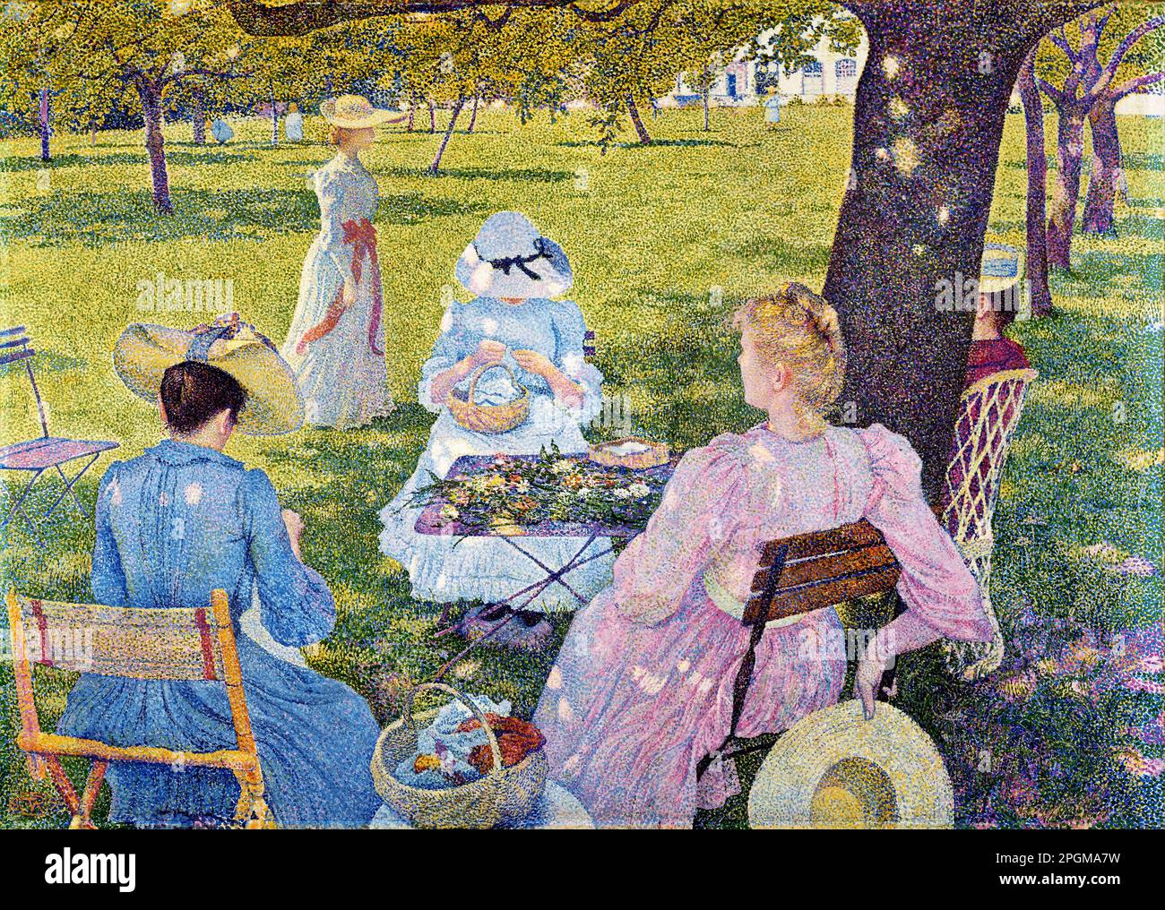 Nel mese di luglio - prima di mezzogiorno o il frutteto dell'artista belga, Théo van Rysselberghe (1862-1926), olio su tela, 1890 Foto Stock