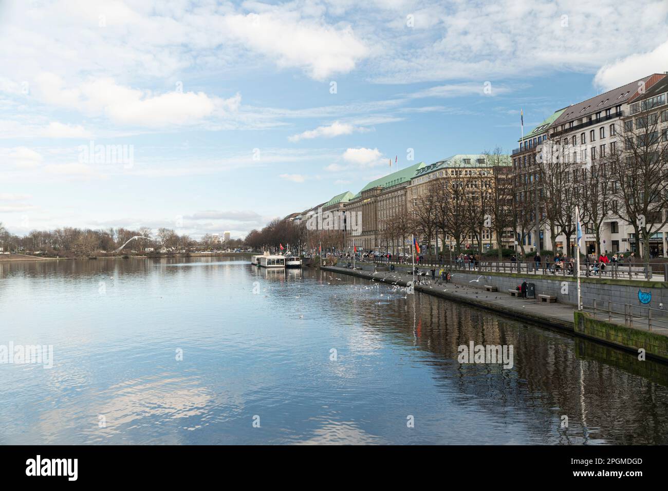 Il Binnenalster o lago interno Alster è uno dei due laghi artificiali della città di Amburgo, Germania, formato dal fiume Alster (Alstera) l'altro i Foto Stock